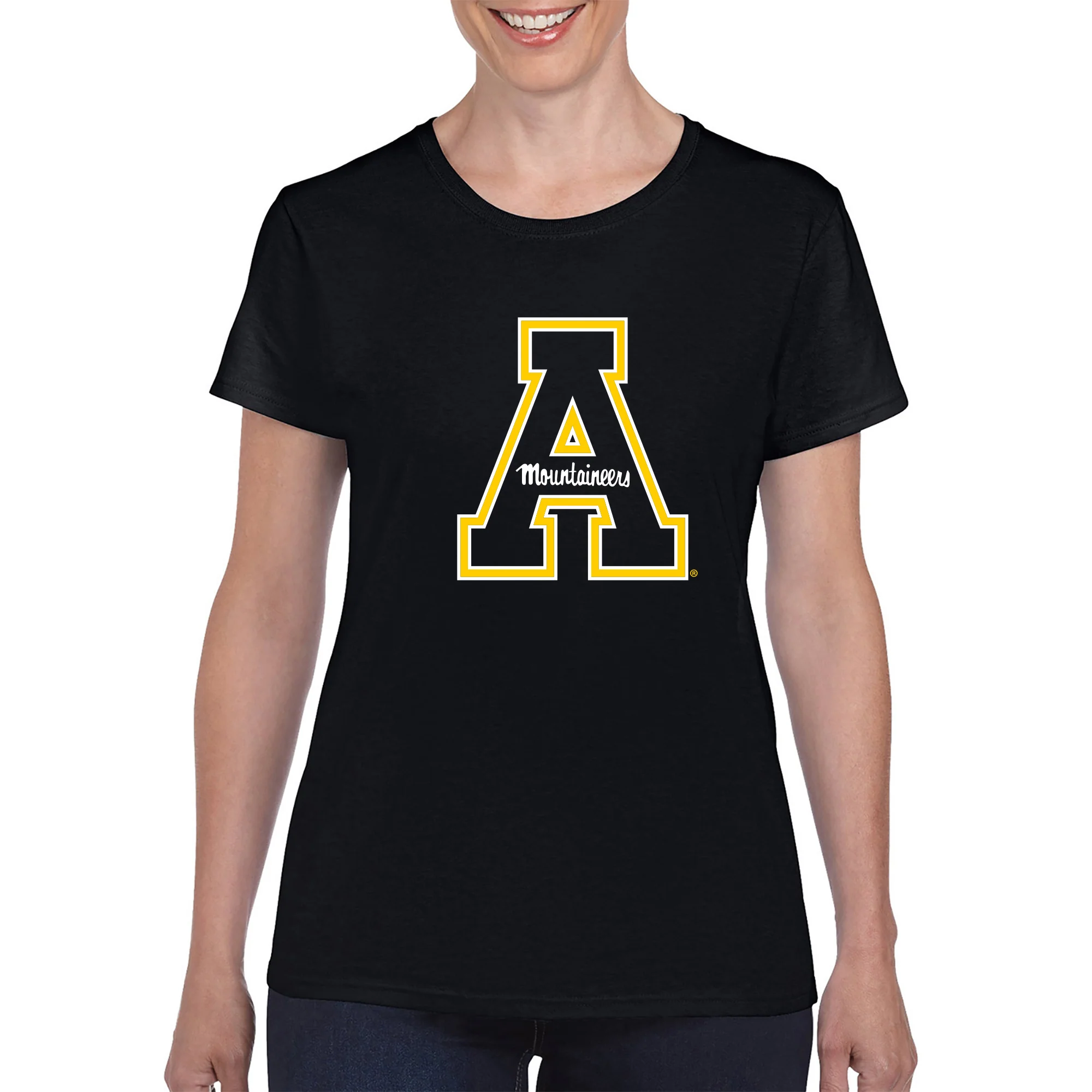Appalachian State University Mountaineers Primary Logo Cotton Women's T-Shirt - Black - Image 3