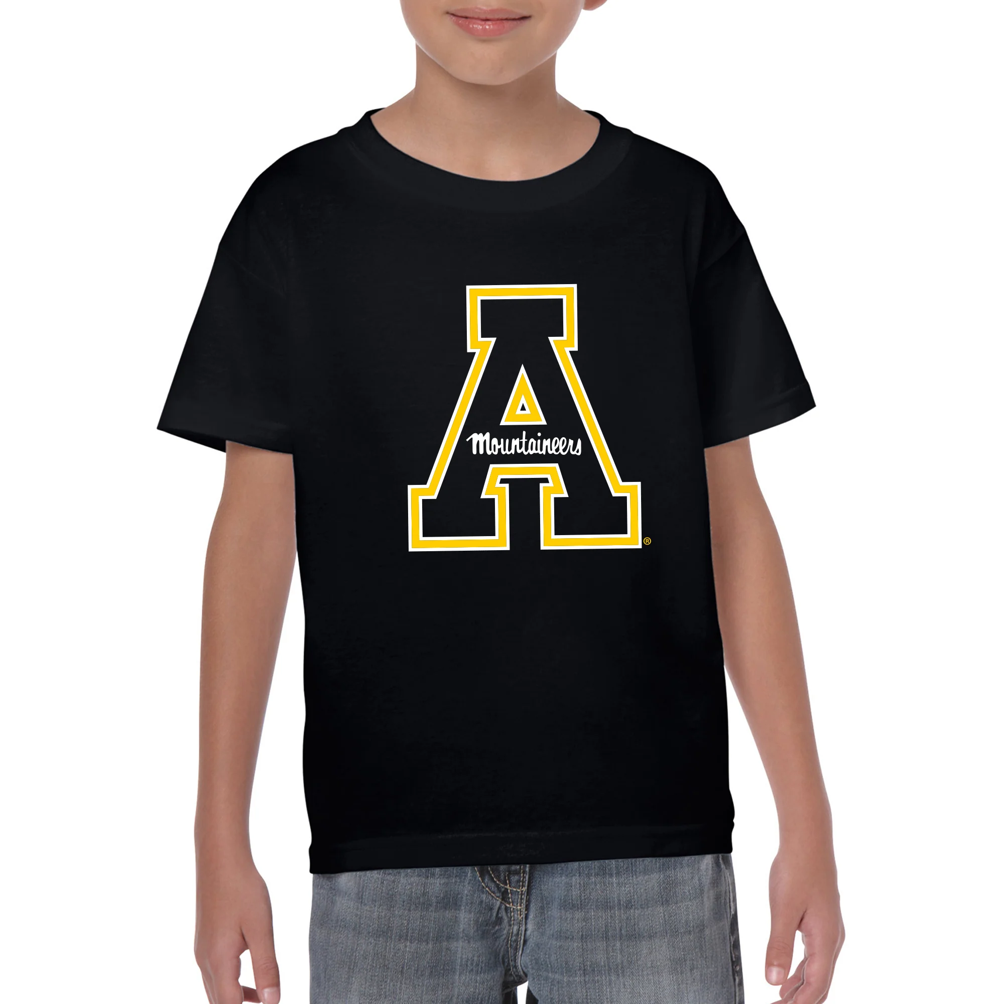 Appalachian State University Mountaineers Primary Logo Cotton Youth T-Shirt - Black - Image 3