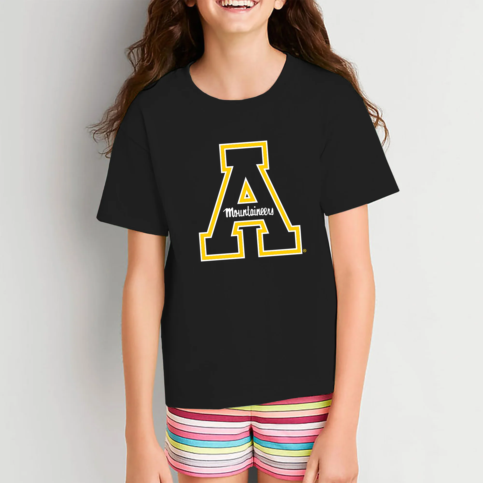 Appalachian State University Mountaineers Primary Logo Cotton Youth T-Shirt - Black - Image 4