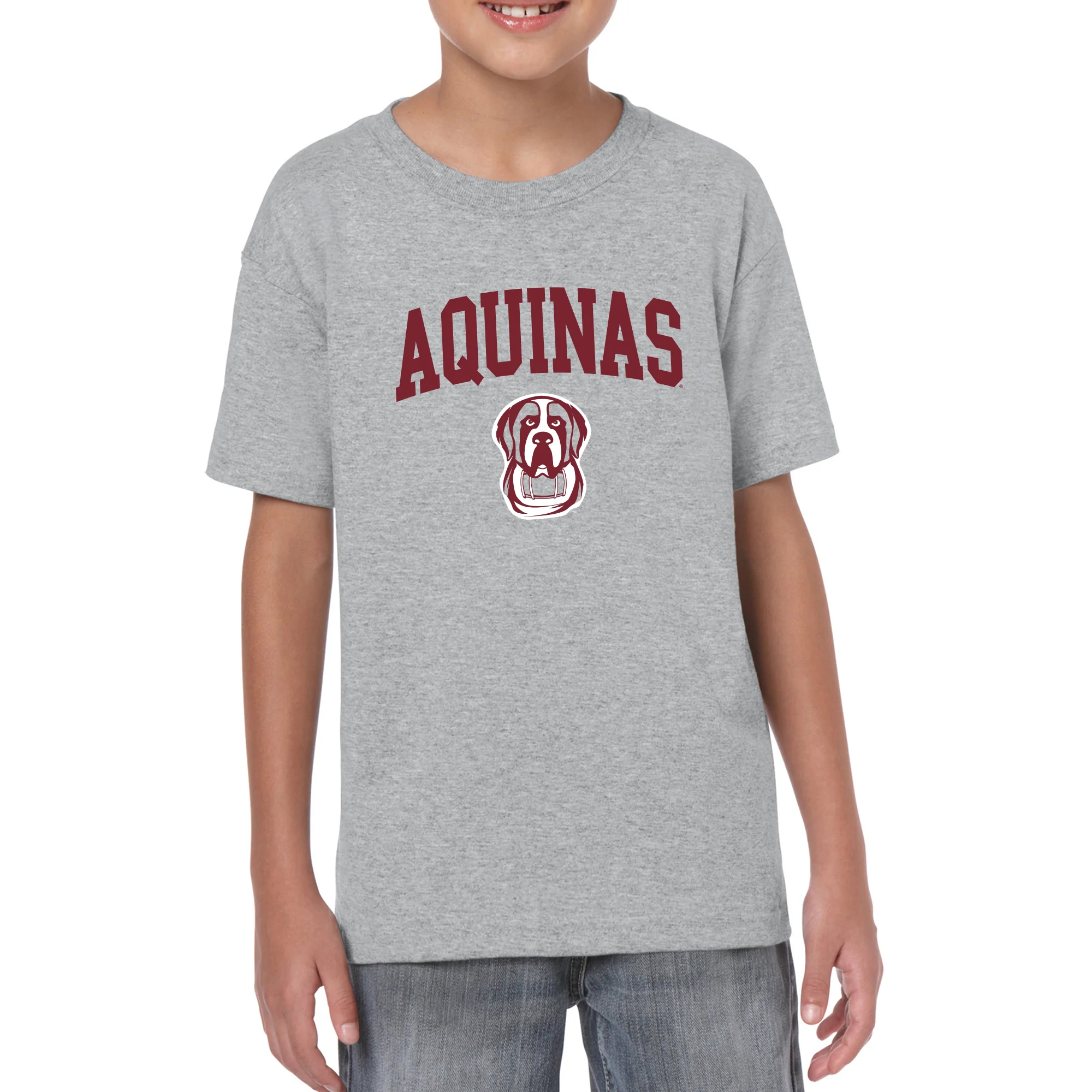 Aquinas College Saints Arch Logo Basic Cotton Youth Short Sleeve T Shirt - Sport Grey - Image 3