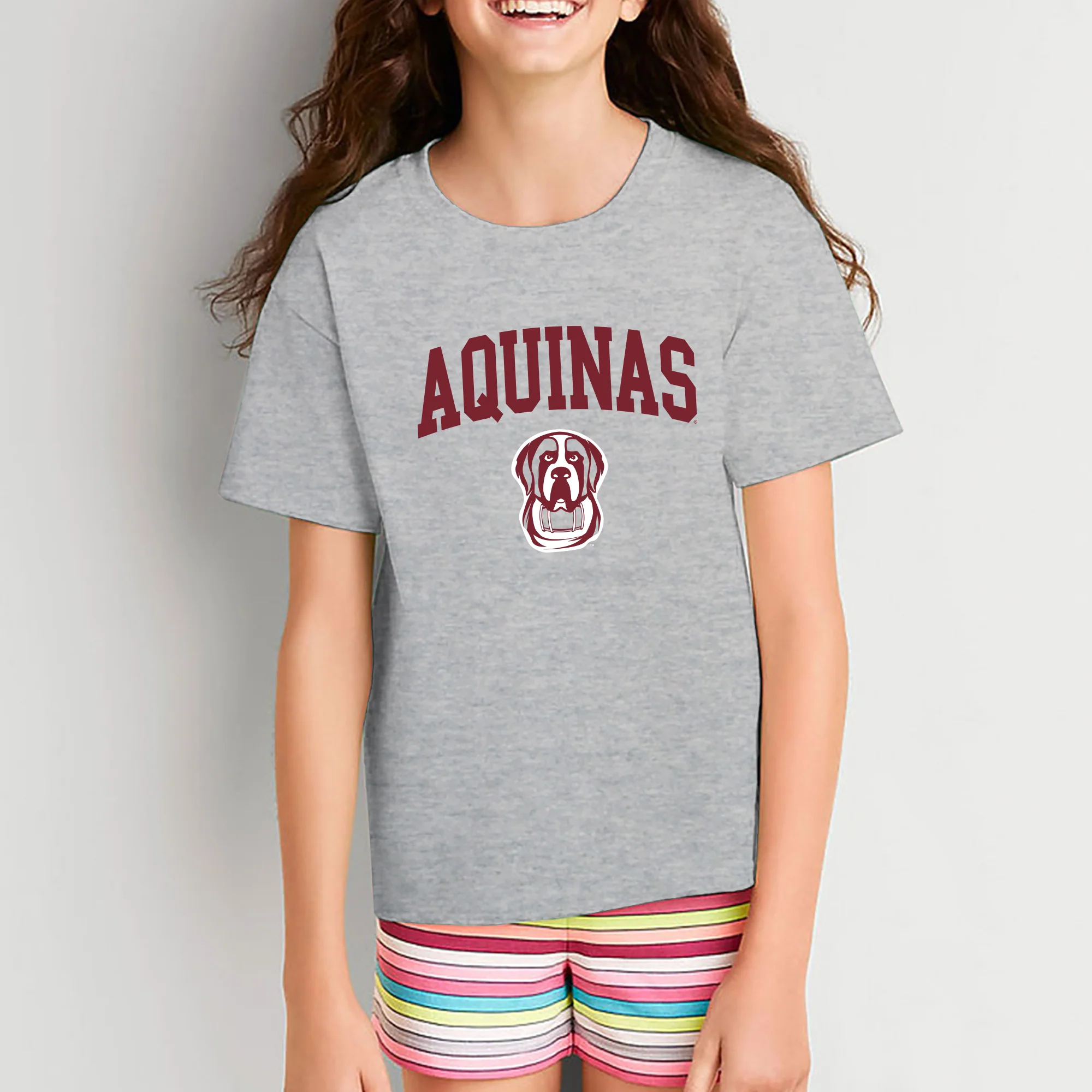 Aquinas College Saints Arch Logo Basic Cotton Youth Short Sleeve T Shirt - Sport Grey - Image 4