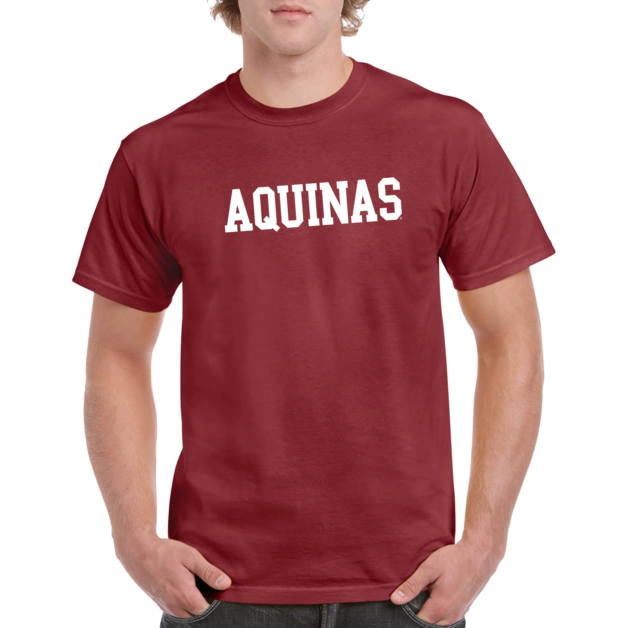 Aquinas College Saints Basic Block Basic Cotton Short Sleeve T Shirt - Garnet - Image 3