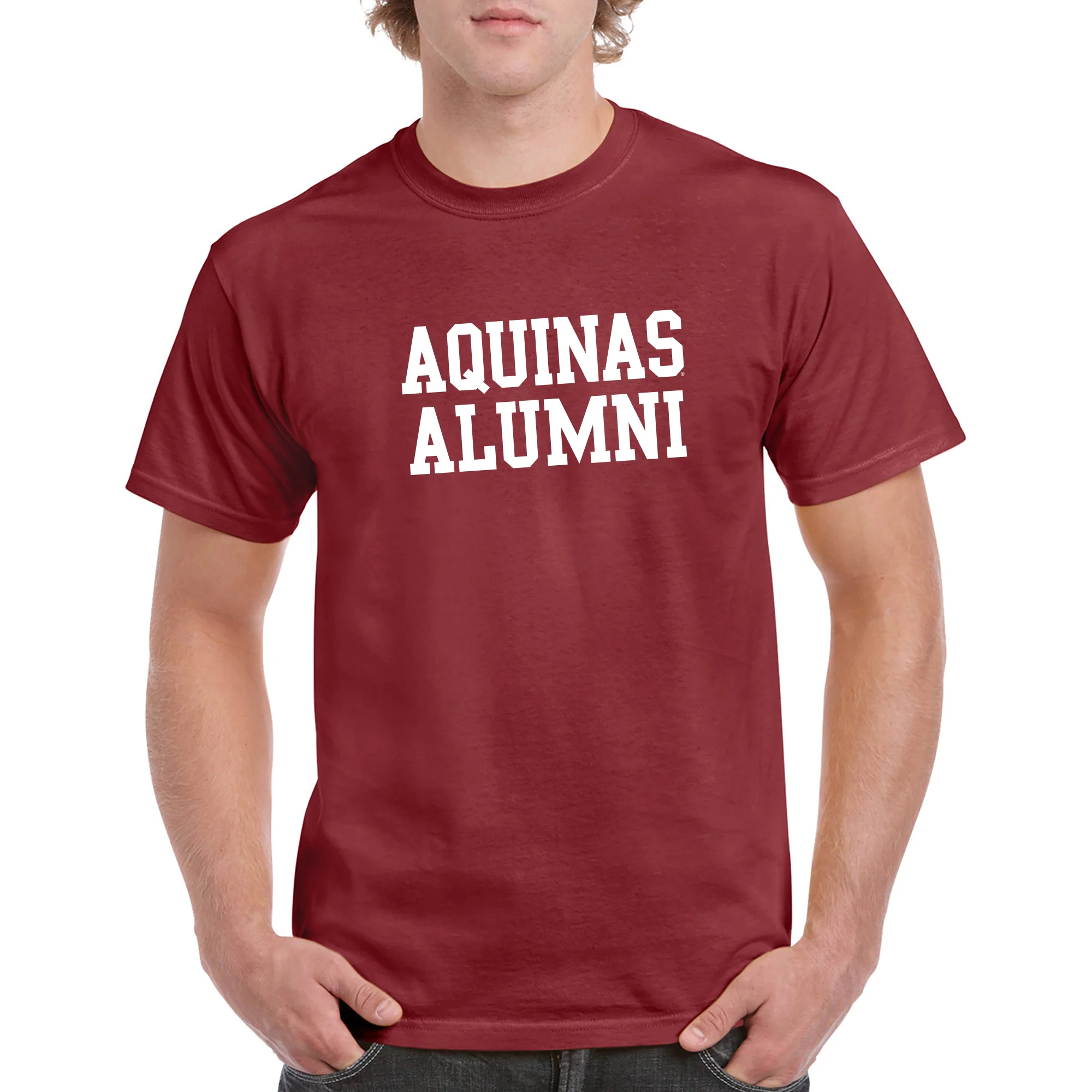 Aquinas College Saints Basic Block Alumni Cotton Short Sleeve T Shirt - Garnet - Image 3