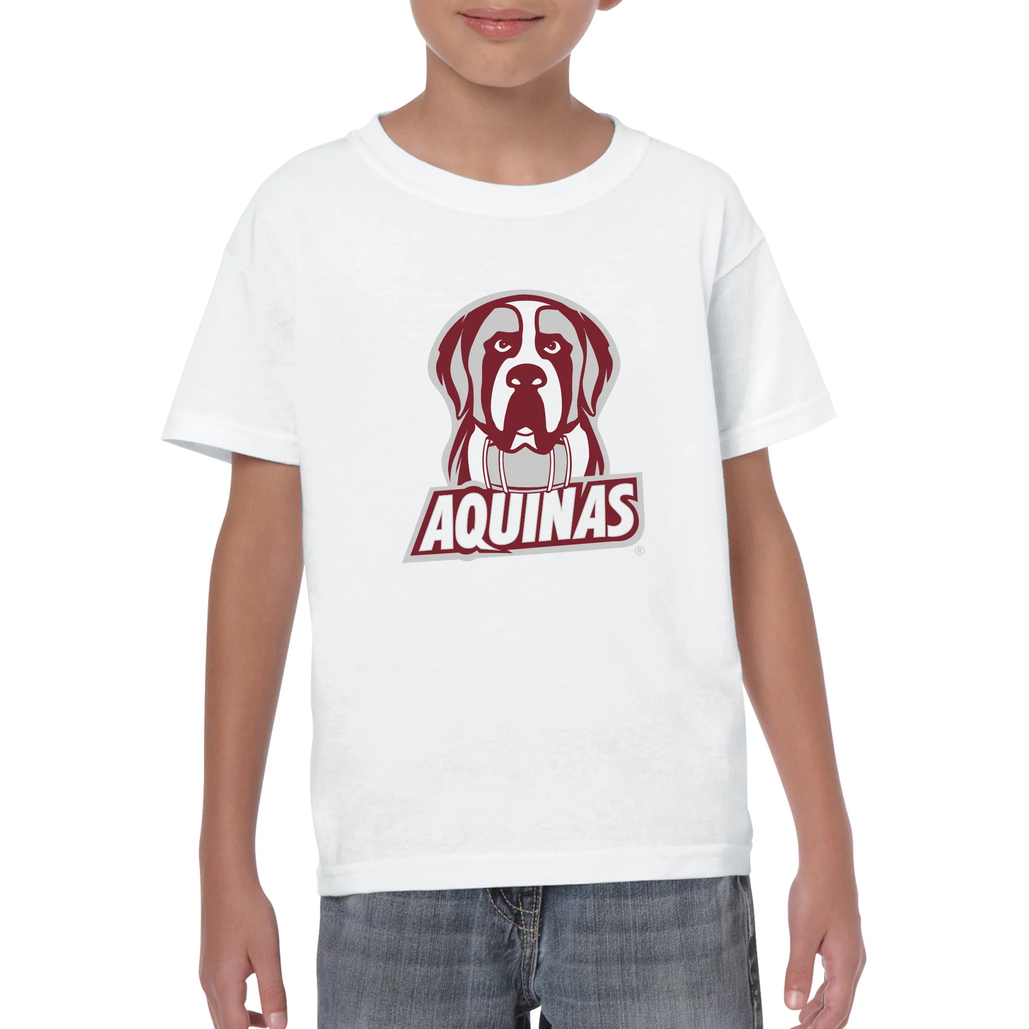 Aquinas College Saints Primary Logo Youth Short Sleeve T Shirt - White - Image 3