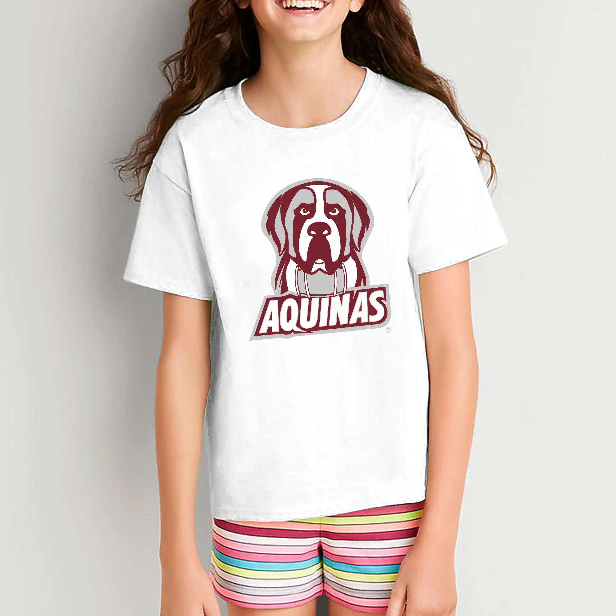 Aquinas College Saints Primary Logo Youth Short Sleeve T Shirt - White - Image 4