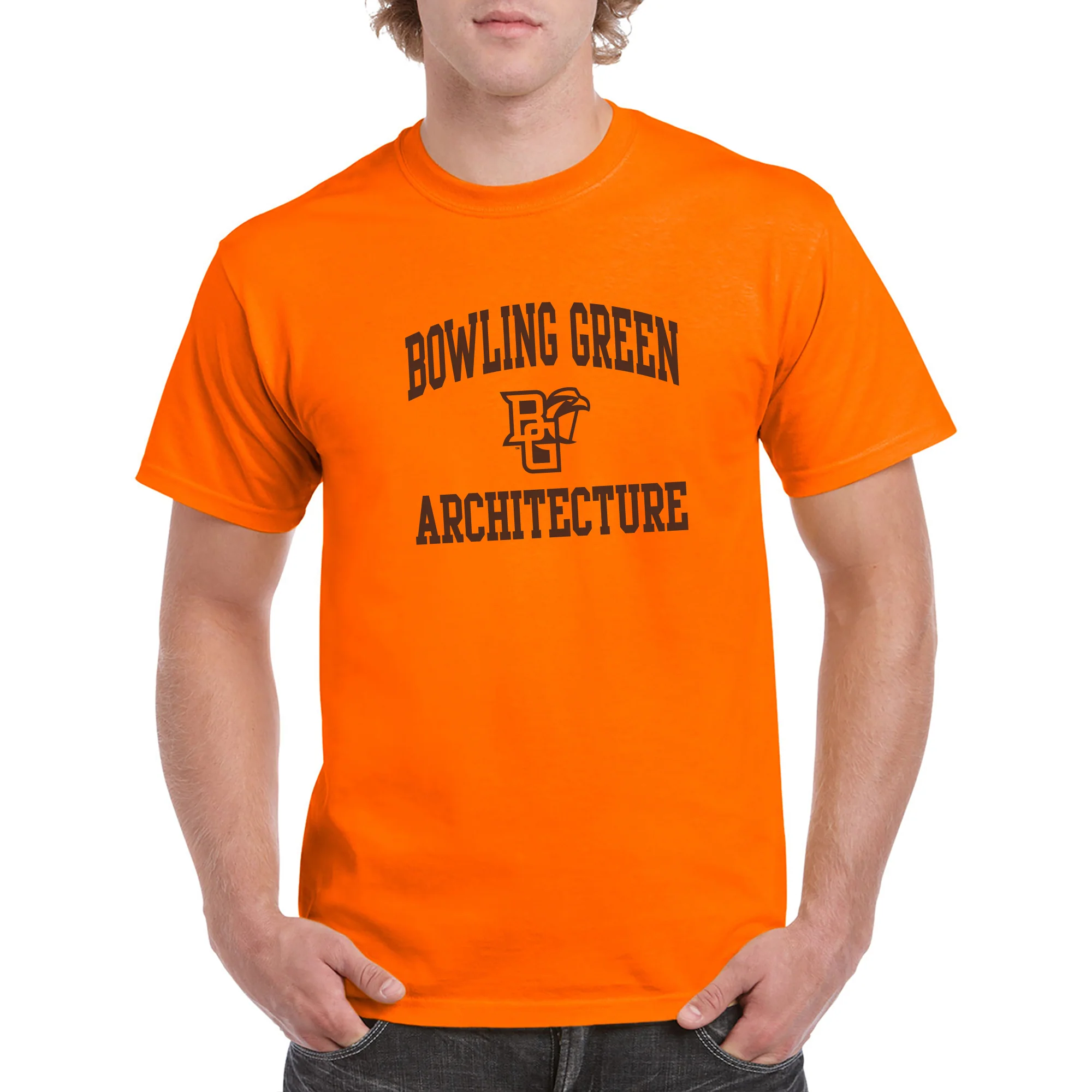 Bowling Green State University Falcons Arch Logo Architecture Basic Cotton Short Sleeve T Shirt - Orange - Image 4