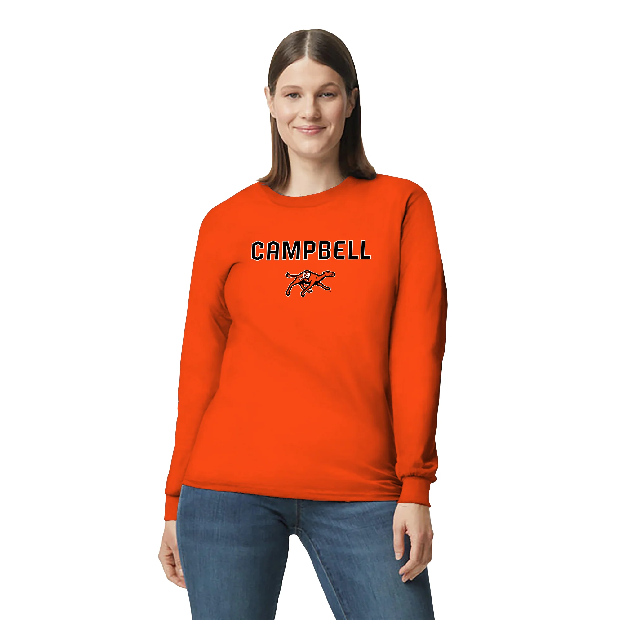 Campbell University Fighting Camels Arch Logo Basic Cotton Long Sleeve T-Shirt - Orange - Image 4