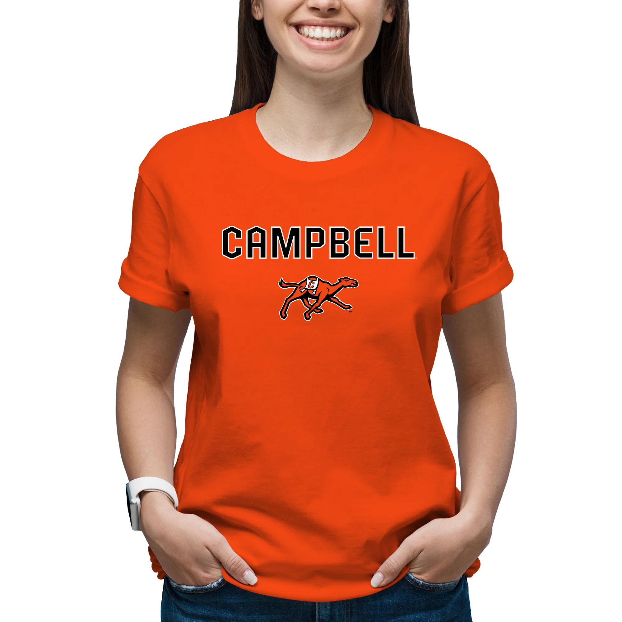 Campbell University Fighting Camels Arch Logo Basic Cotton Short Sleeve T-Shirt - Orange - Image 4