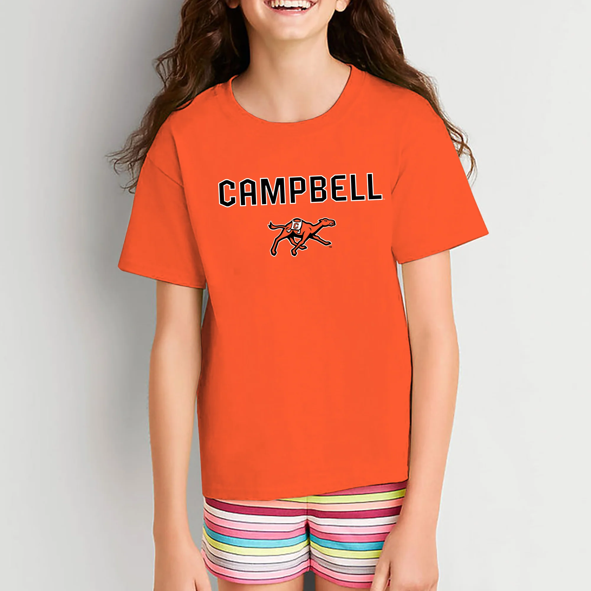 Campbell University Fighting Camels Arch Logo Basic Cotton Youth Short Sleeve T-Shirt - Orange - Image 4