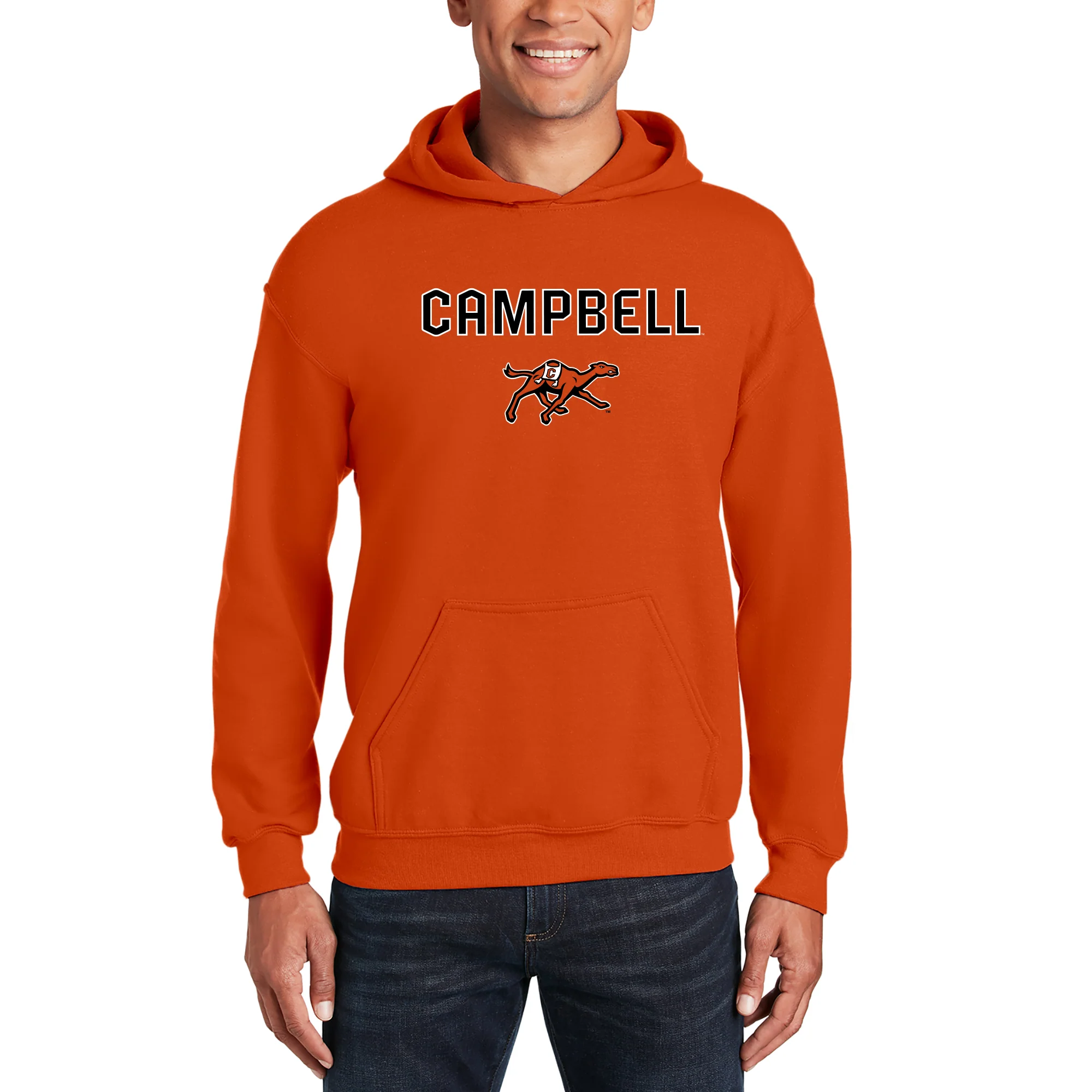 Campbell University Fighting Camels Arch Logo Heavy Cotton Blend Hoodie  - Orange - Image 3