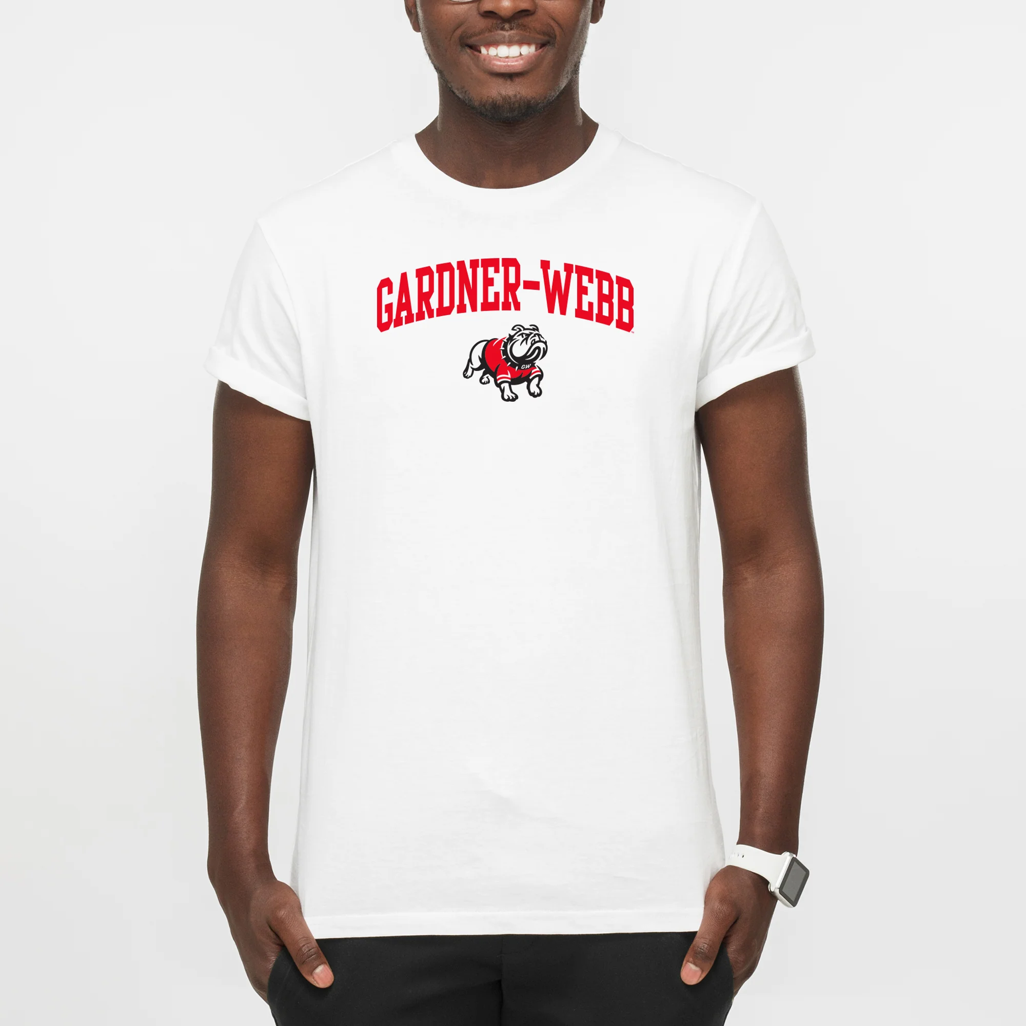 Gardner-Webb University Bulldogs Arch Logo Basic Cotton Short Sleeve T Shirt - White - Image 3