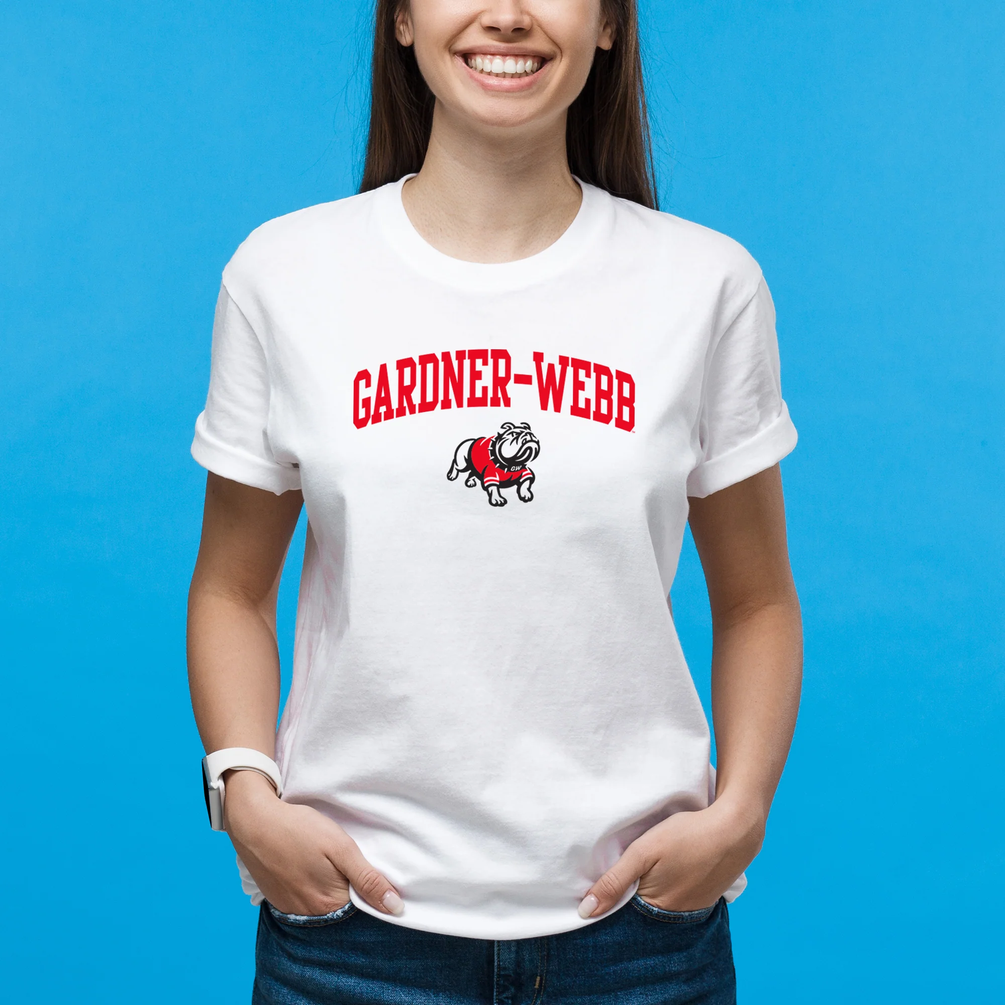 Gardner-Webb University Bulldogs Arch Logo Basic Cotton Short Sleeve T Shirt - White - Image 4