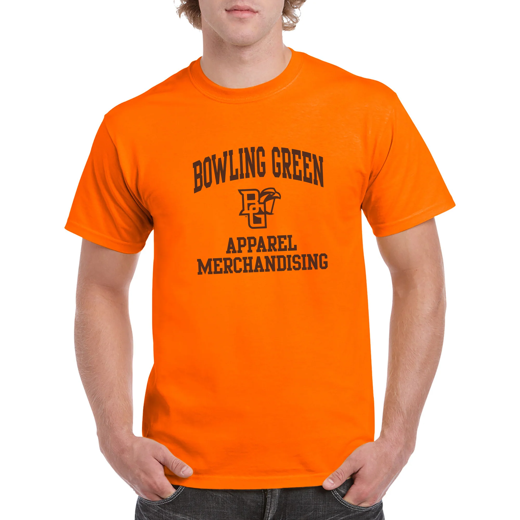 Bowling Green State University Falcons Arch Logo Apparel Merchandising Basic Cotton Short Sleeve T Shirt - Orange - Image 4