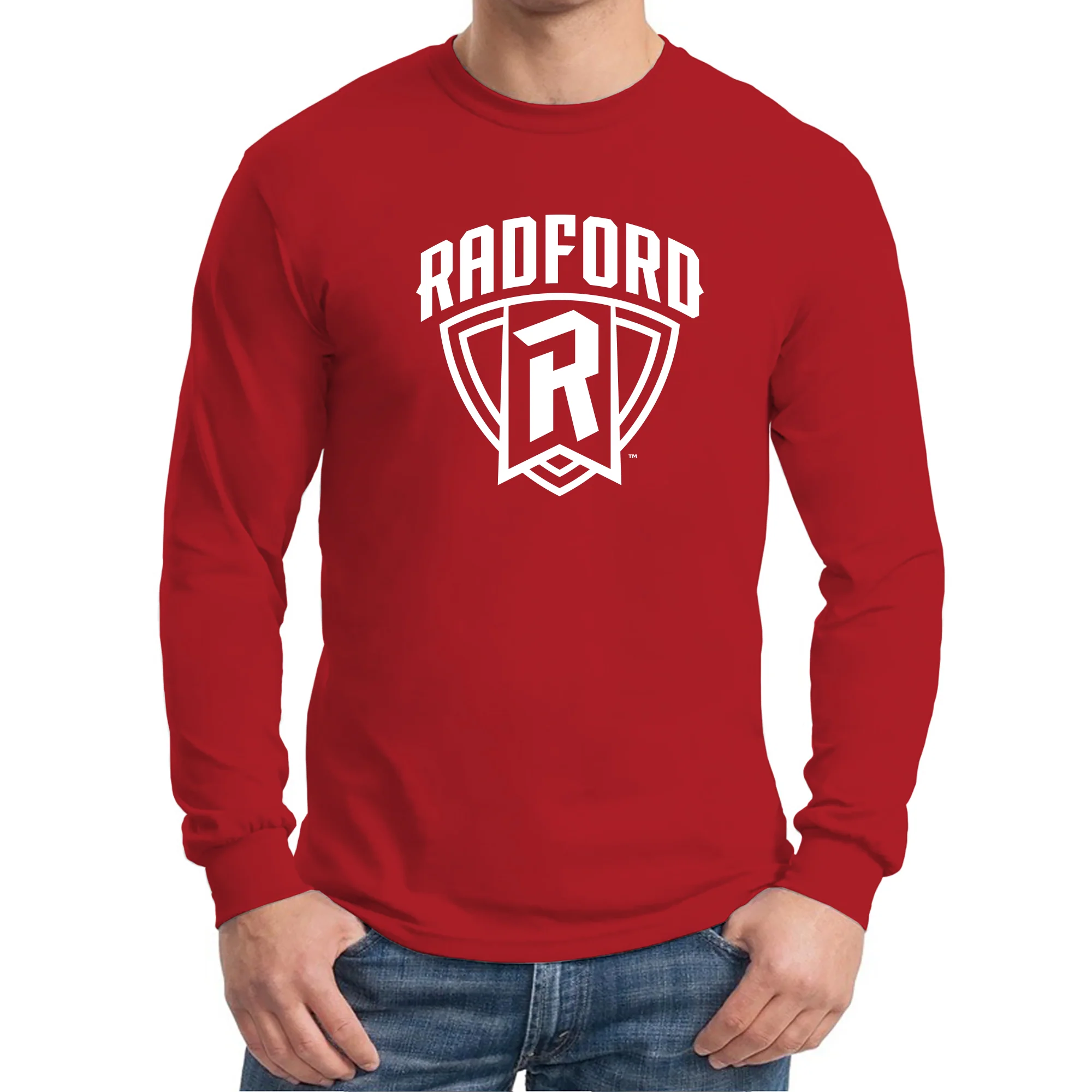 Radford University Highlanders Arch Logo Basic Cotton Long Sleeve T Shirt - Red - Image 3