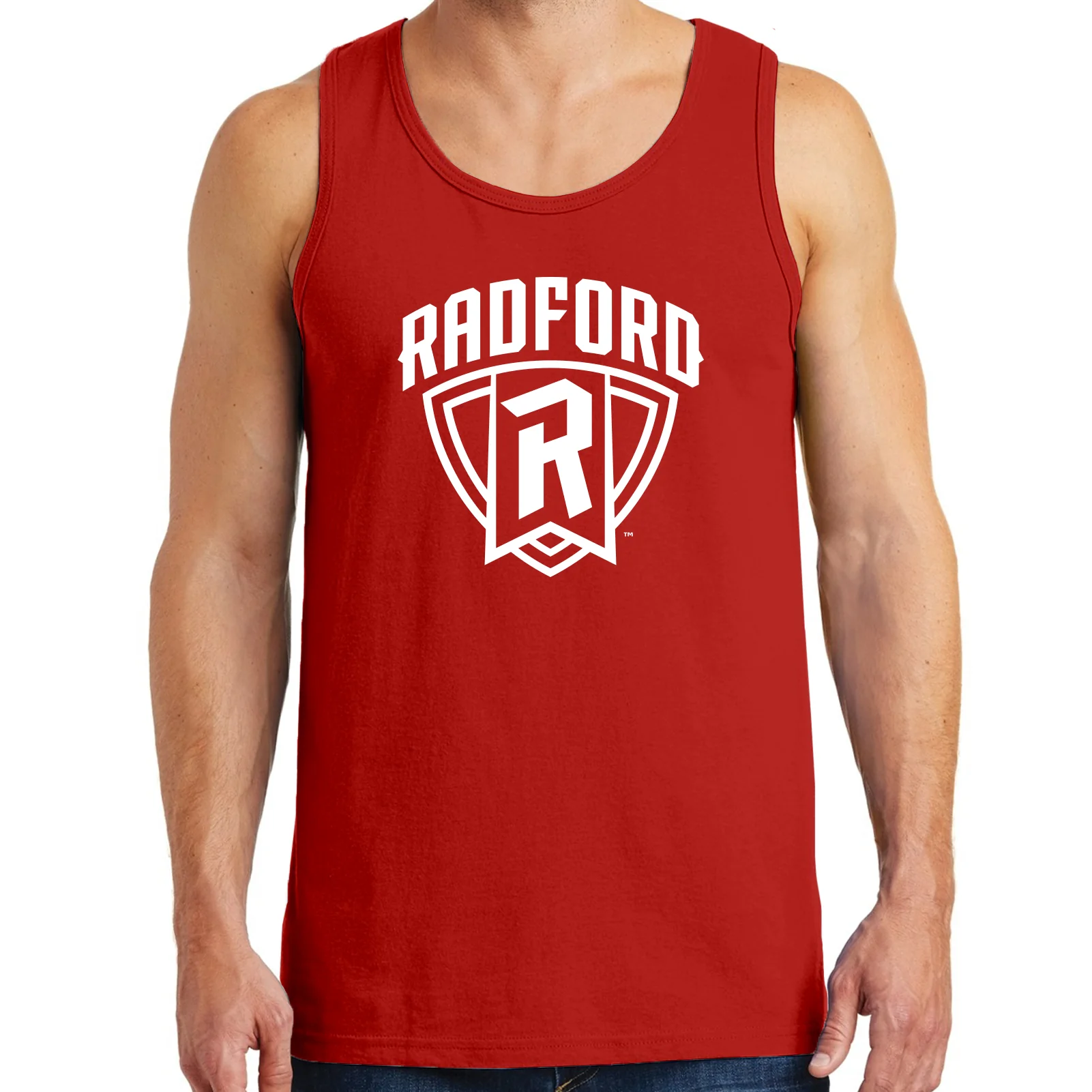 Radford University Highlanders Arch Logo Heavy Cotton Tank Top - Red - Image 3