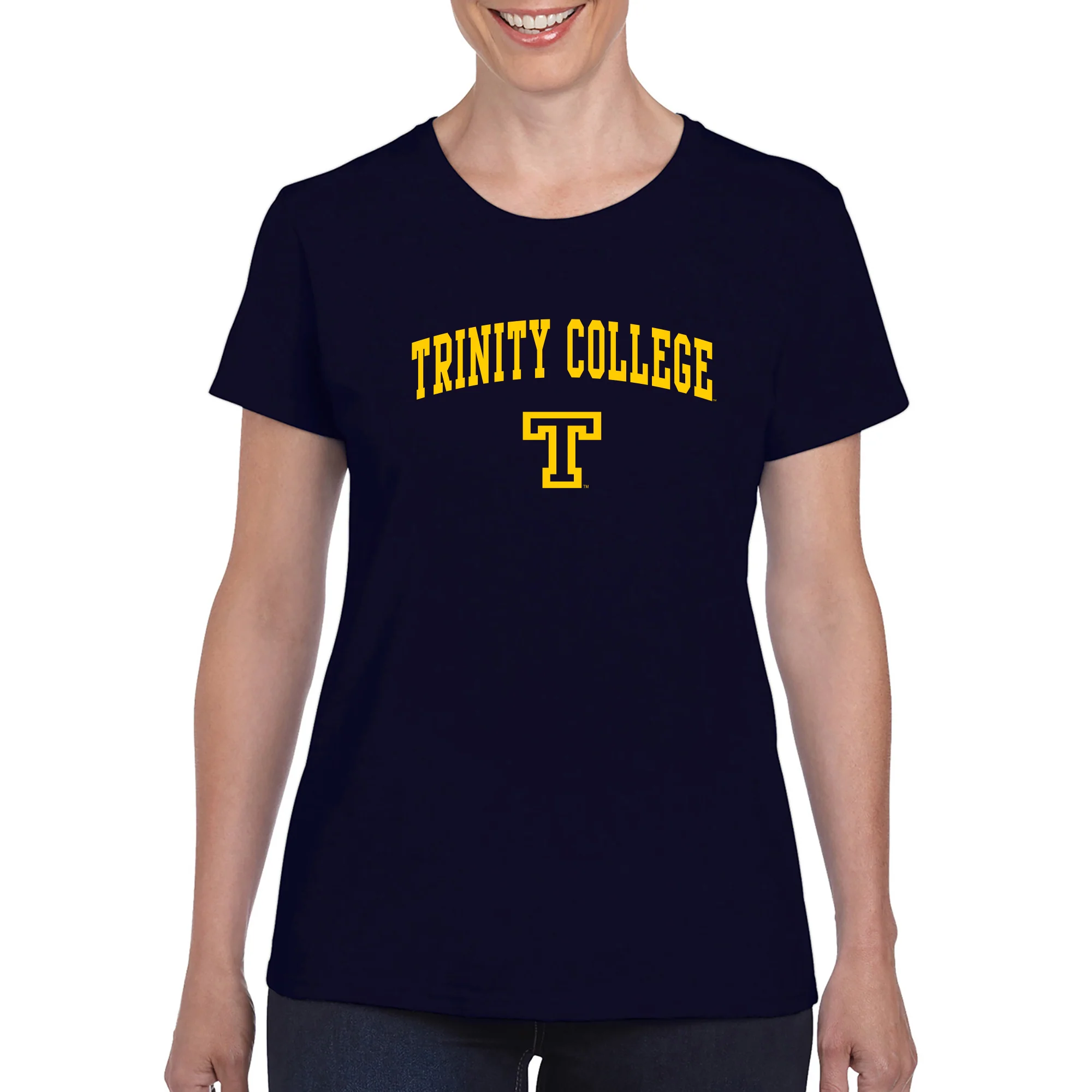 Trinity College Bantams Arch Logo Basic Cotton Womens Short Sleeve T Shirt - Navy - Image 3