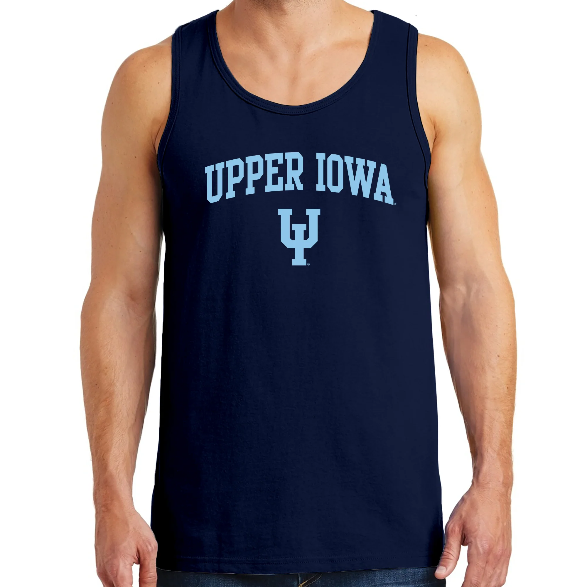 Upper Iowa University Peacocks Arch Logo Heavy Cotton Tank Top - Navy - Image 3