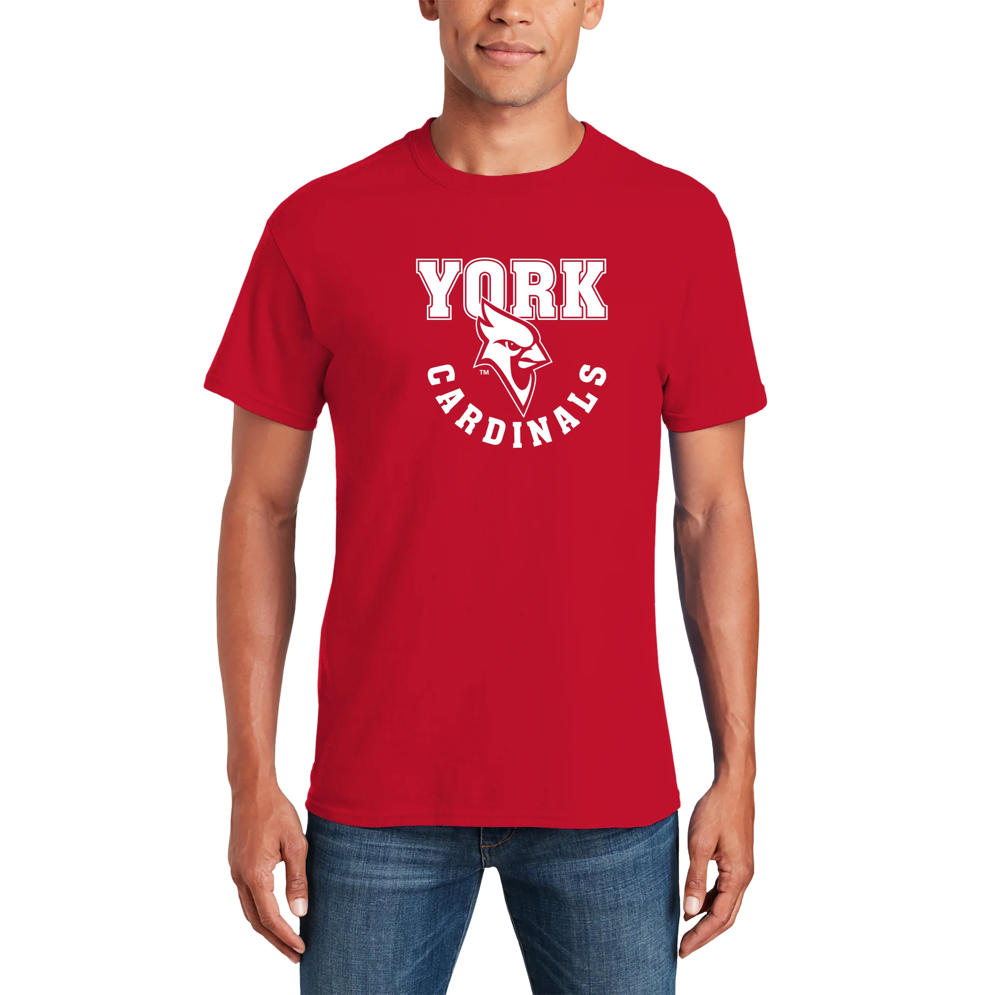 York College Cardinals Arch Logo Basic Cotton Short Sleeve T Shirt - Red - Image 3