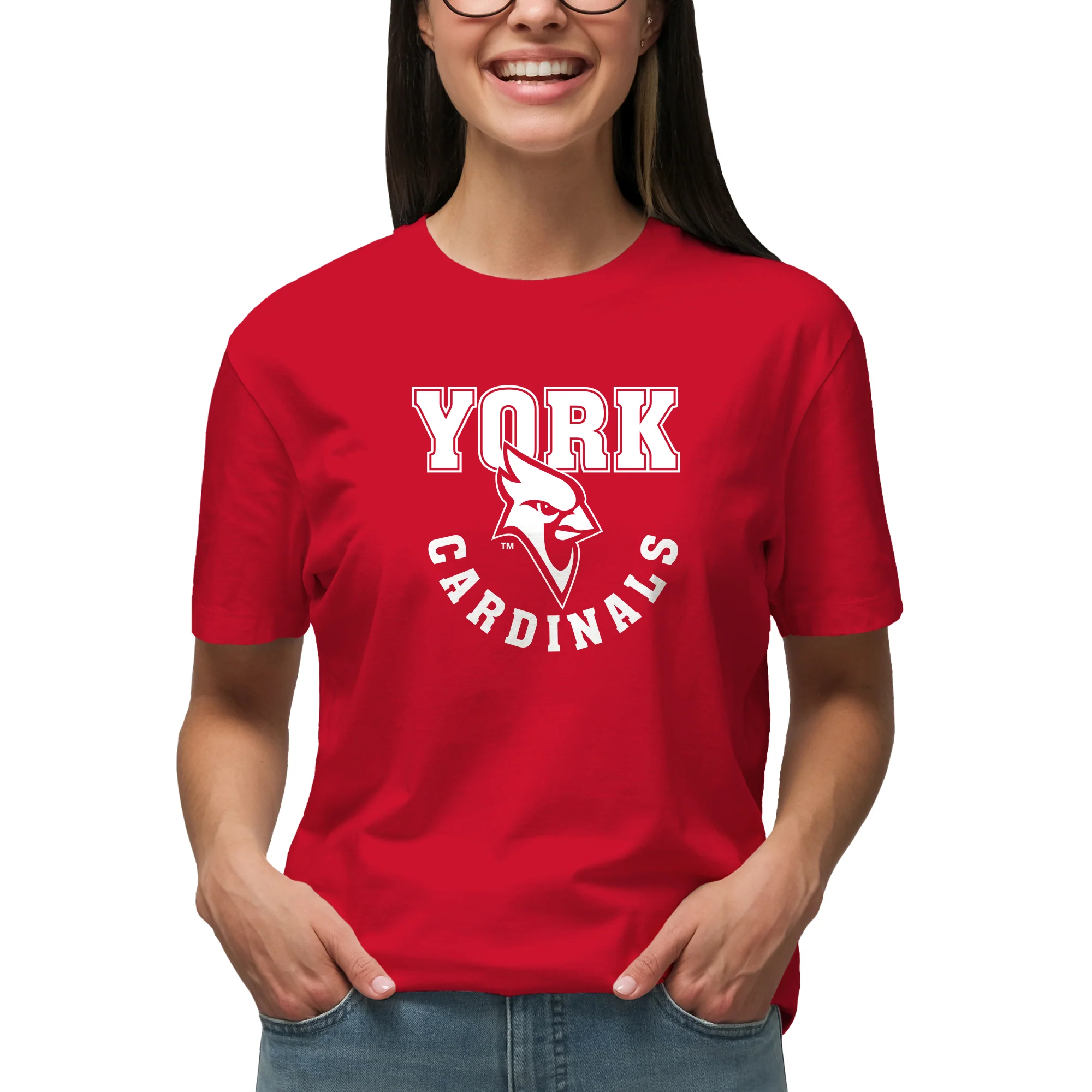 York College Cardinals Arch Logo Basic Cotton Short Sleeve T Shirt - Red - Image 4