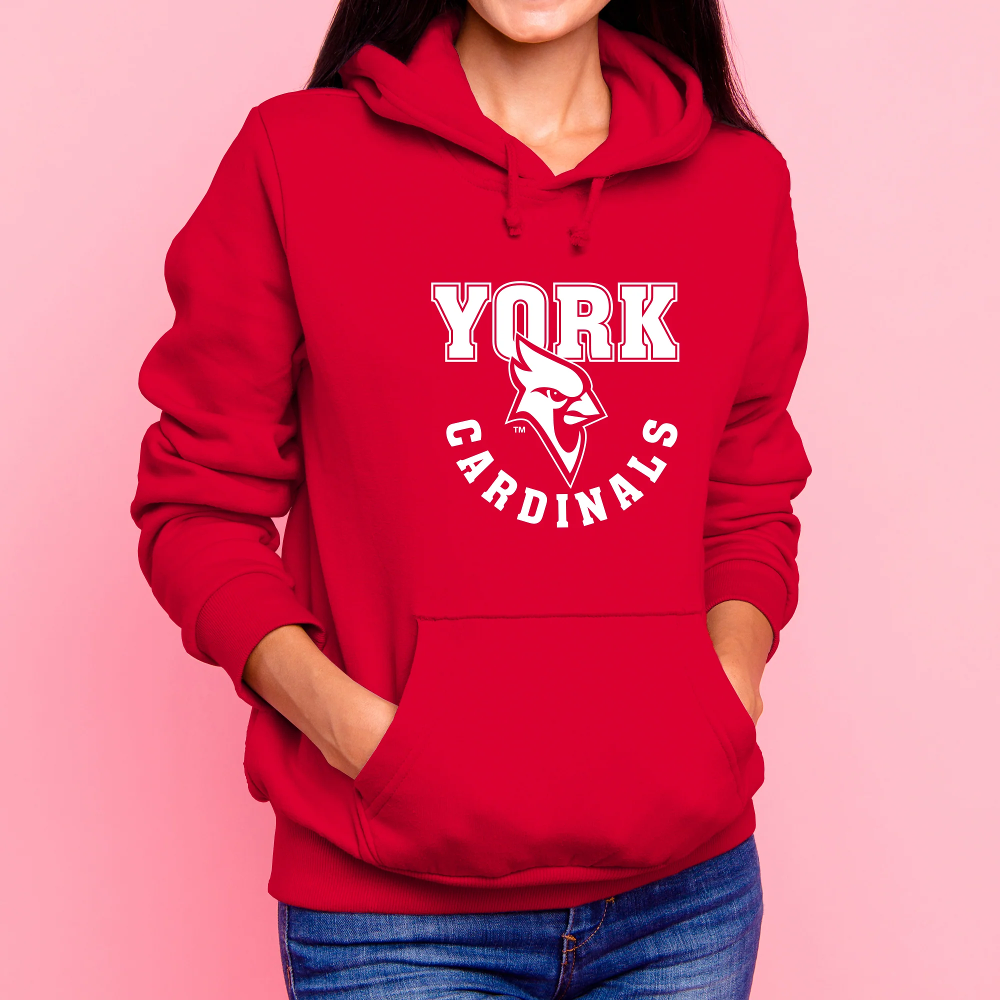 York College Cardinals Arch Logo Heavy Blend Hoodie - Red - Image 4