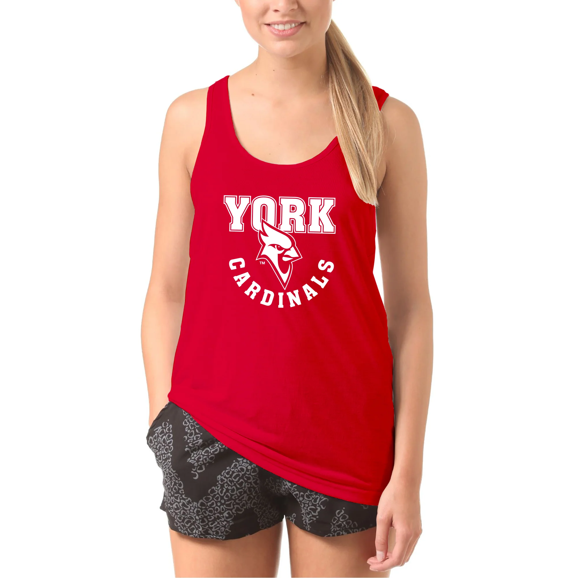 York College Cardinals Arch Logo Heavy Cotton Tank Top - Red - Image 4