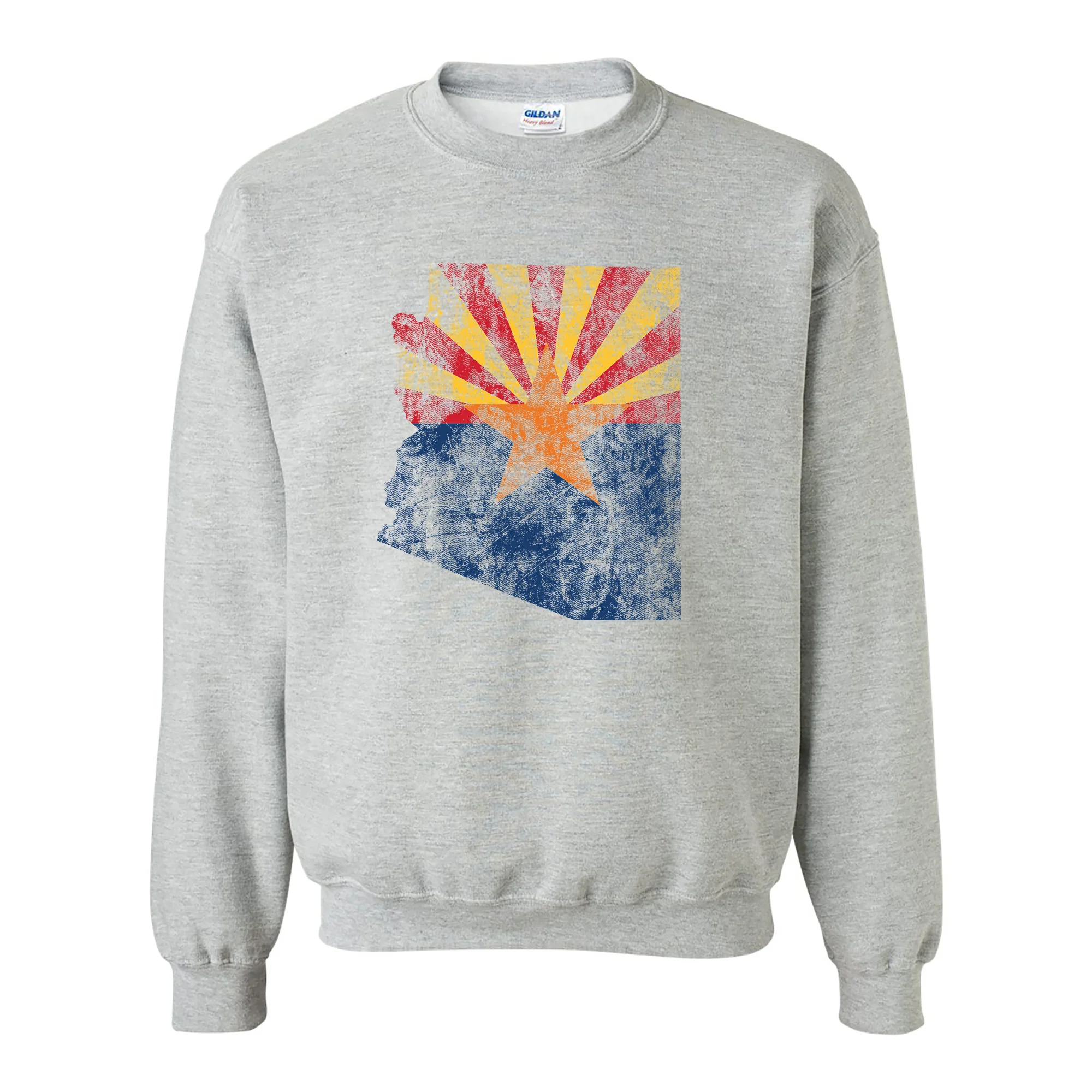 Arizona Distressed State Flag Outline Crewneck Sweatshirt - Sport Grey