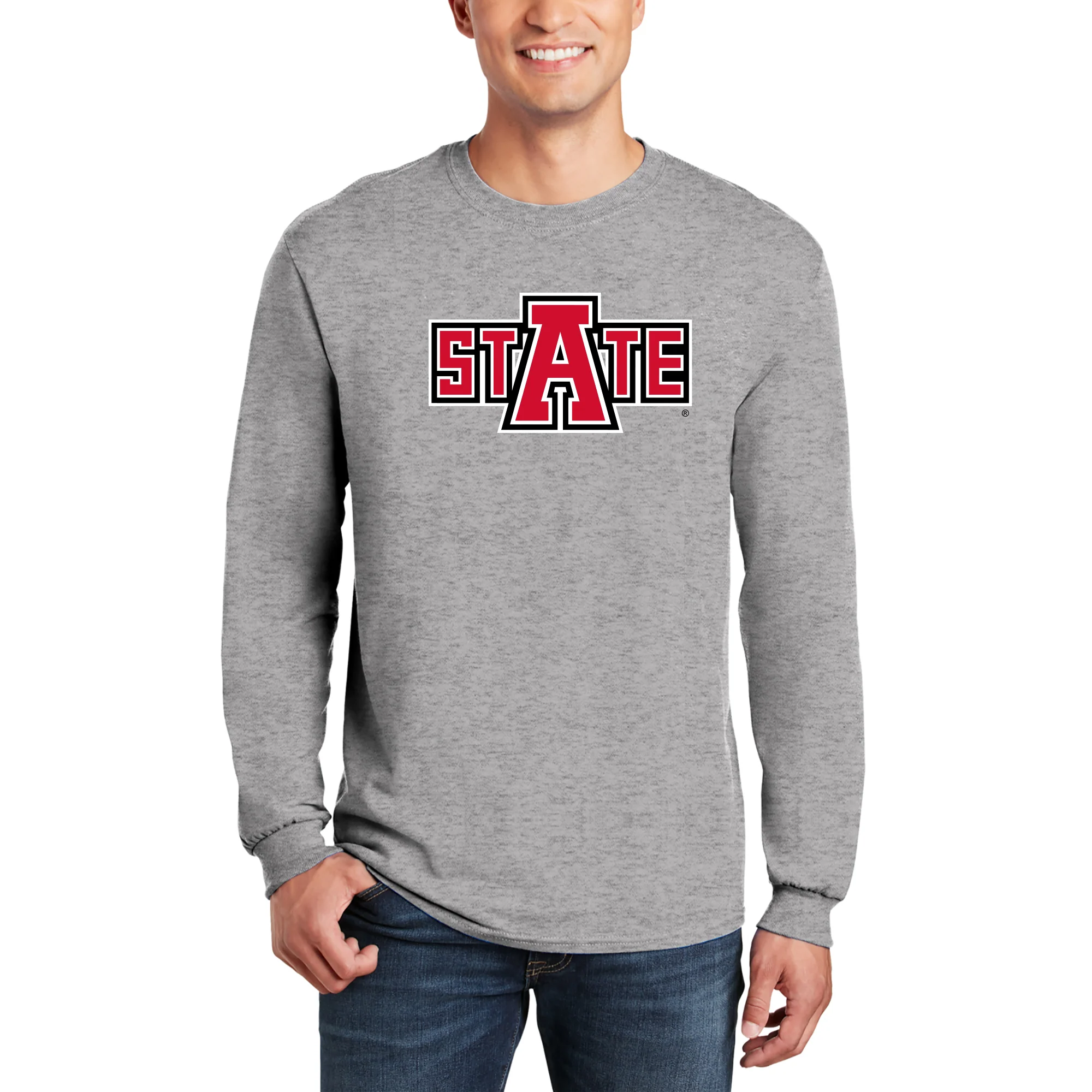 Arkansas State Secondary Logo Long Sleeve - Sport Grey - Image 3