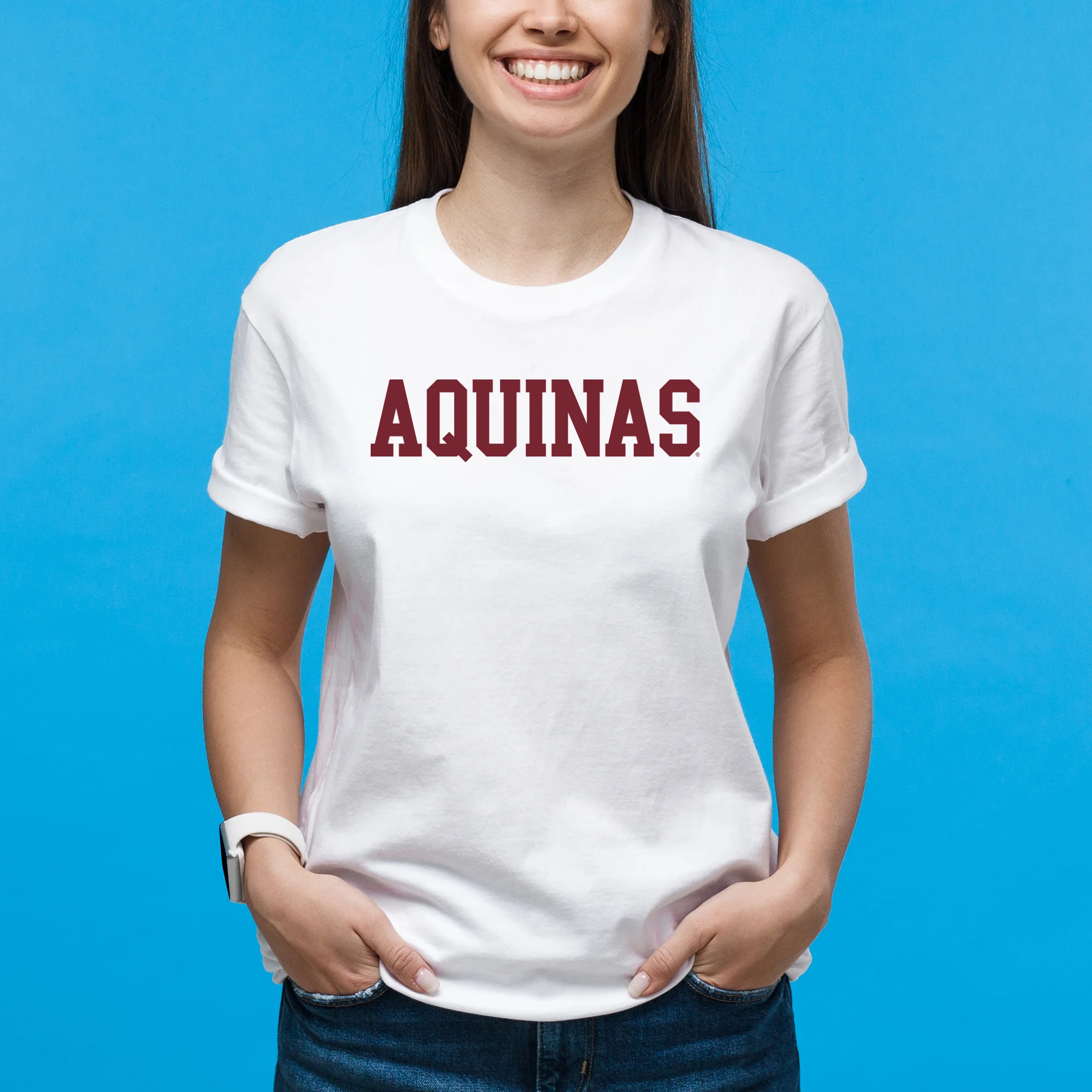 Aquinas Saints Basic Block T Shirt - White - Image 4