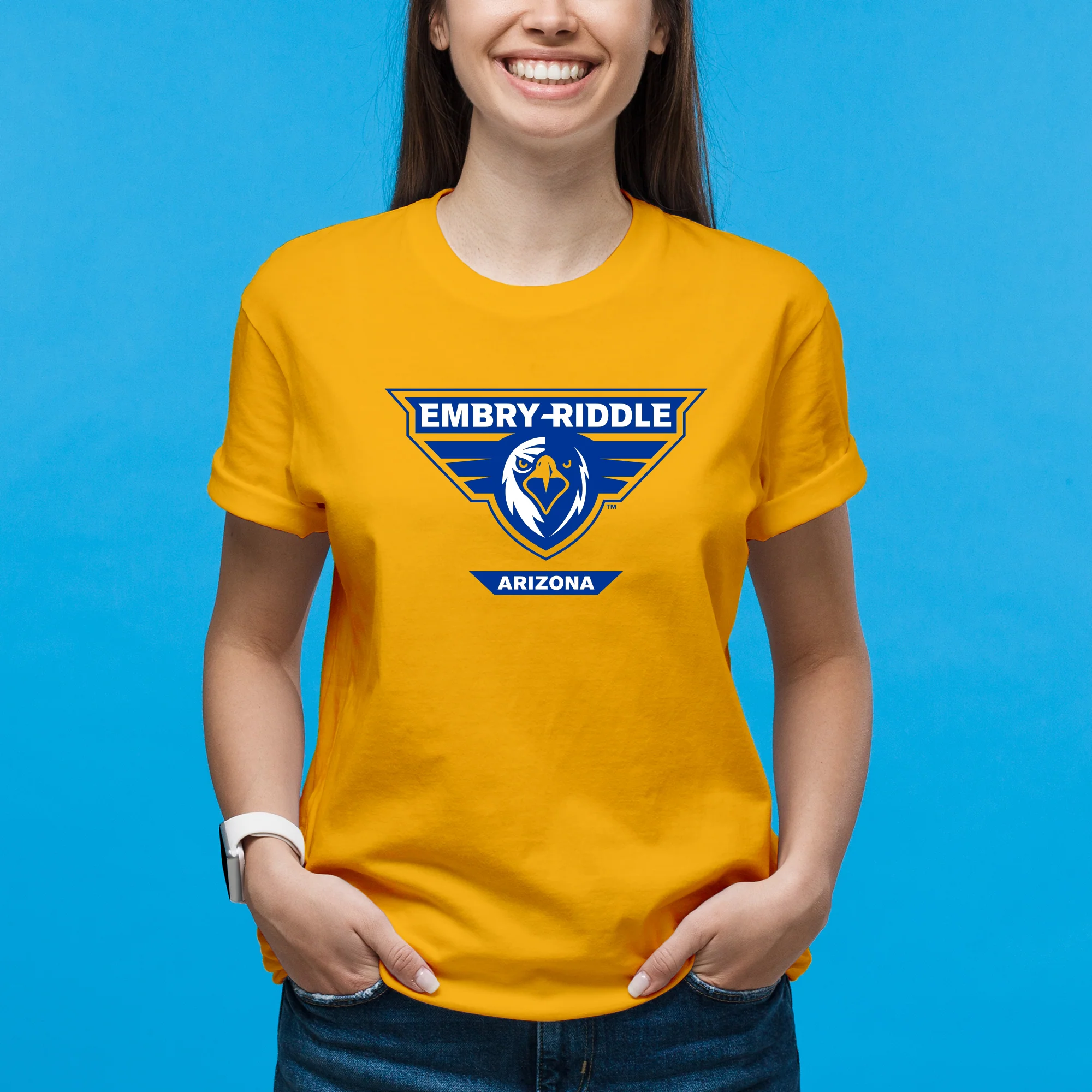 Embry-Riddle Aeronautical University Eagles Prescott Primary Logo T Shirt - Gold - Image 5