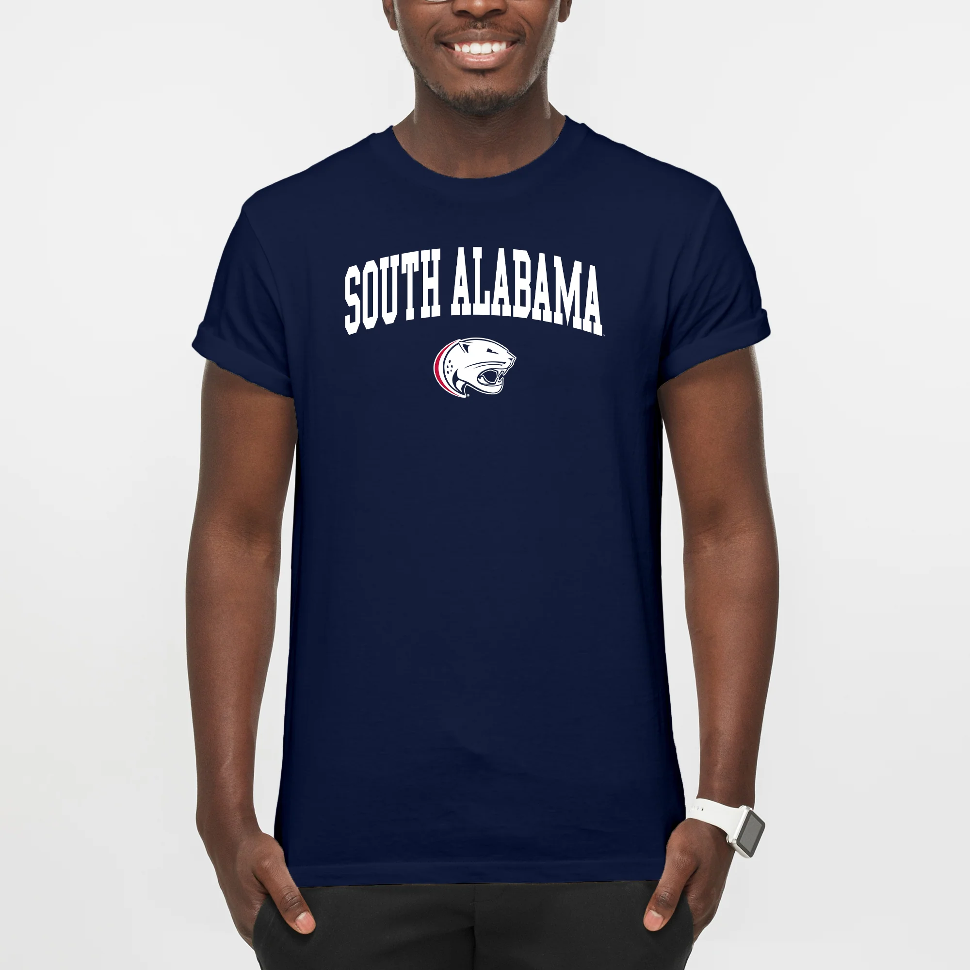 South Alabama Jaguars Arch Logo T Shirt - Navy - Image 3