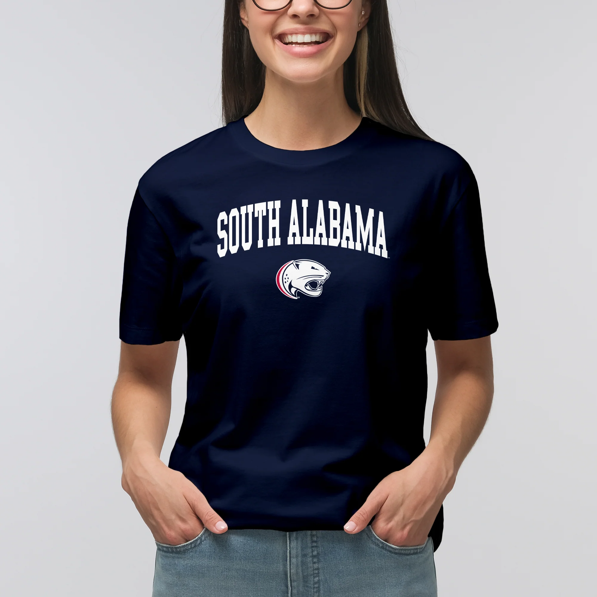 South Alabama Jaguars Arch Logo T Shirt - Navy - Image 4