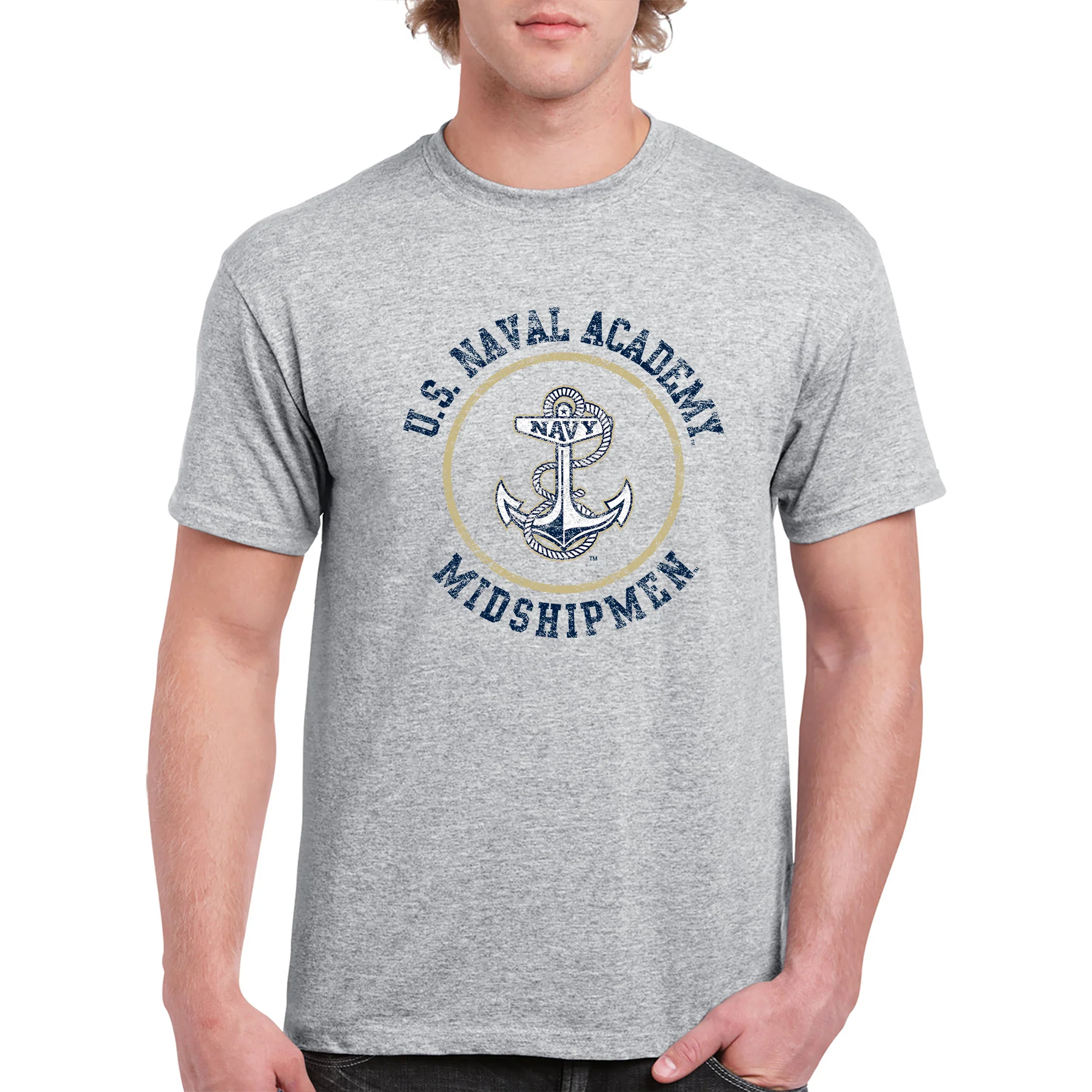 United States Naval Academy Midshipmen Circle Logo Short Sleeve T Shirt - Sport Grey - Image 3