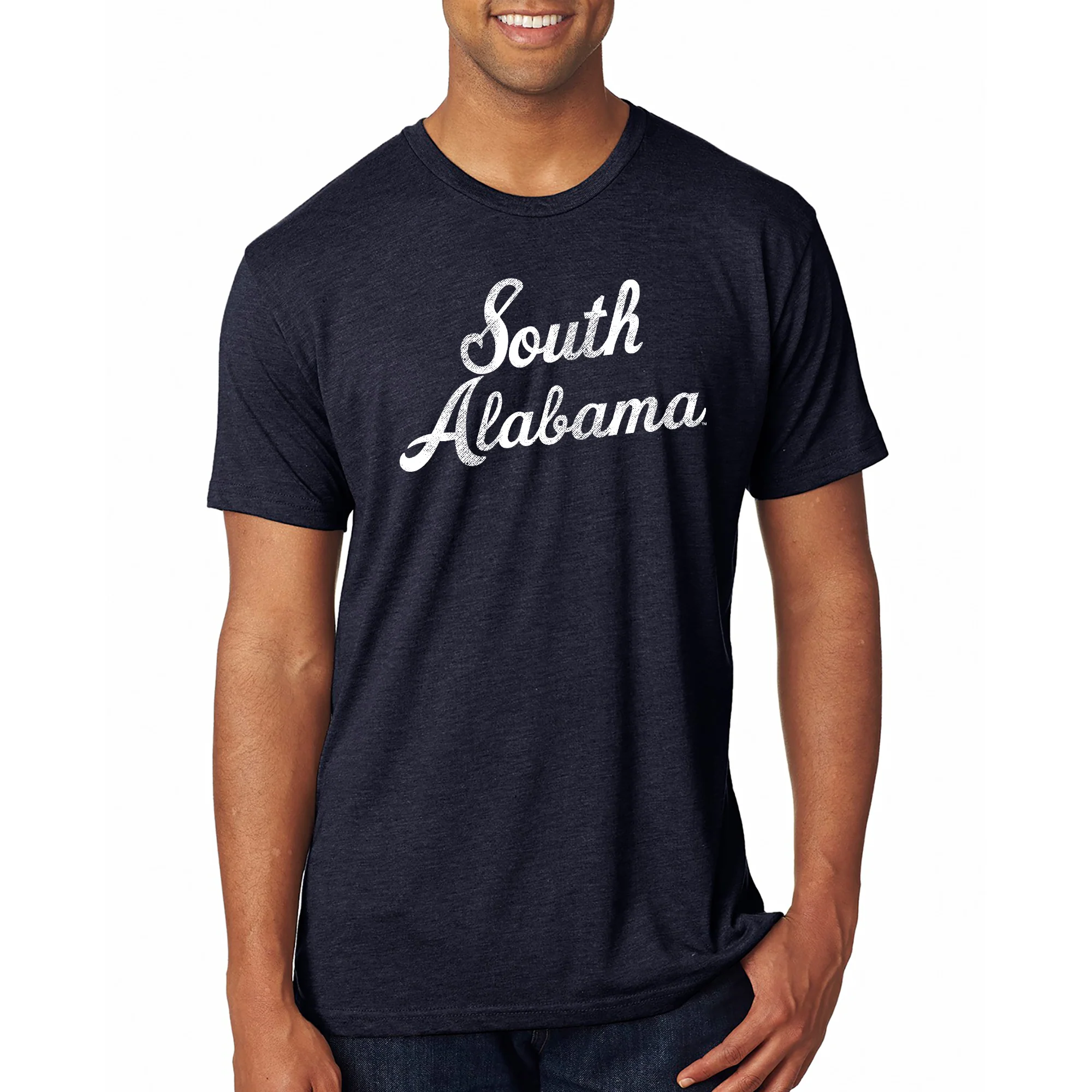 South Alabama Jaguars Script Logo Triblend T Shirt - Vintage Navy - Image 3