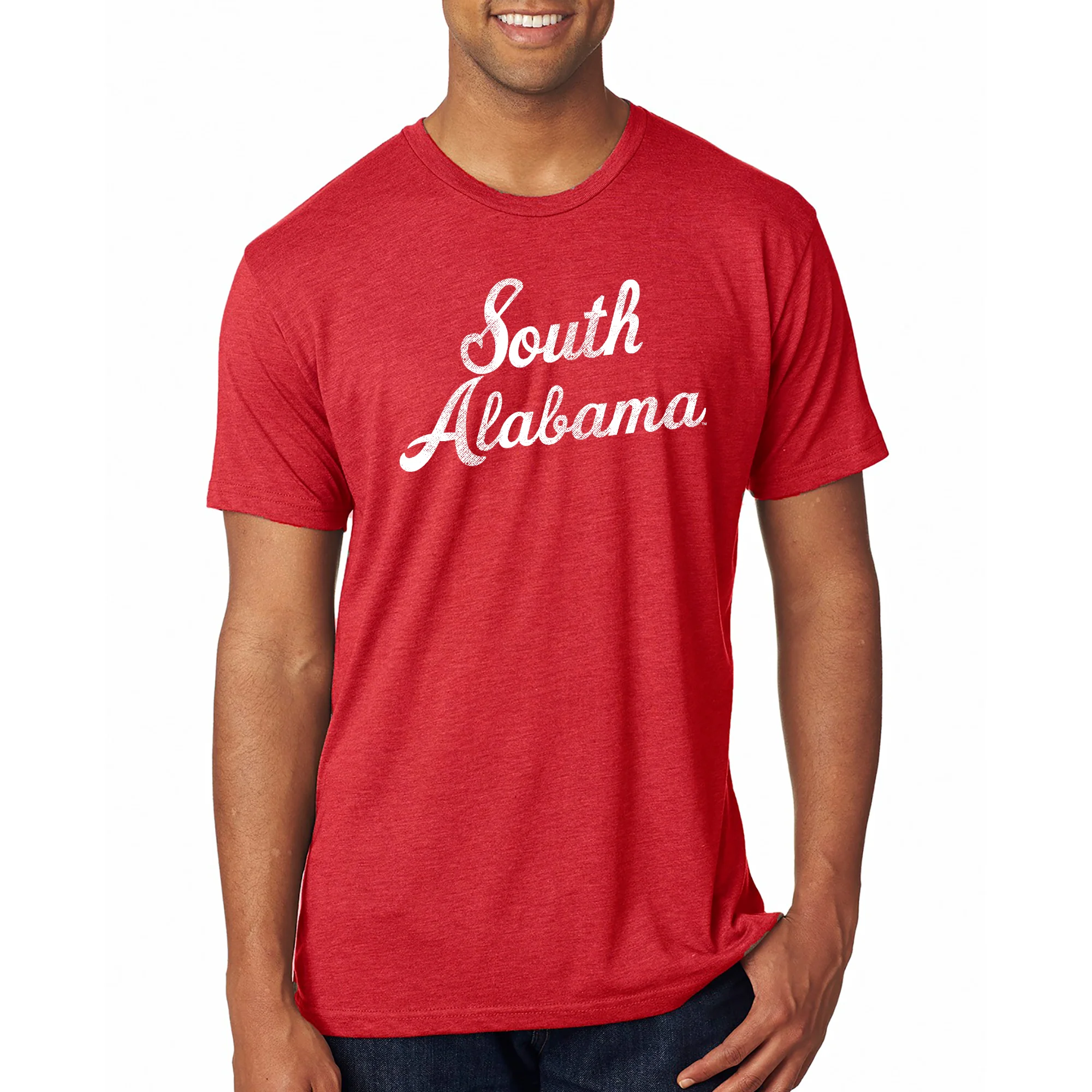 South Alabama Jaguars Script Logo Triblend T Shirt - Vintage Red - Image 3