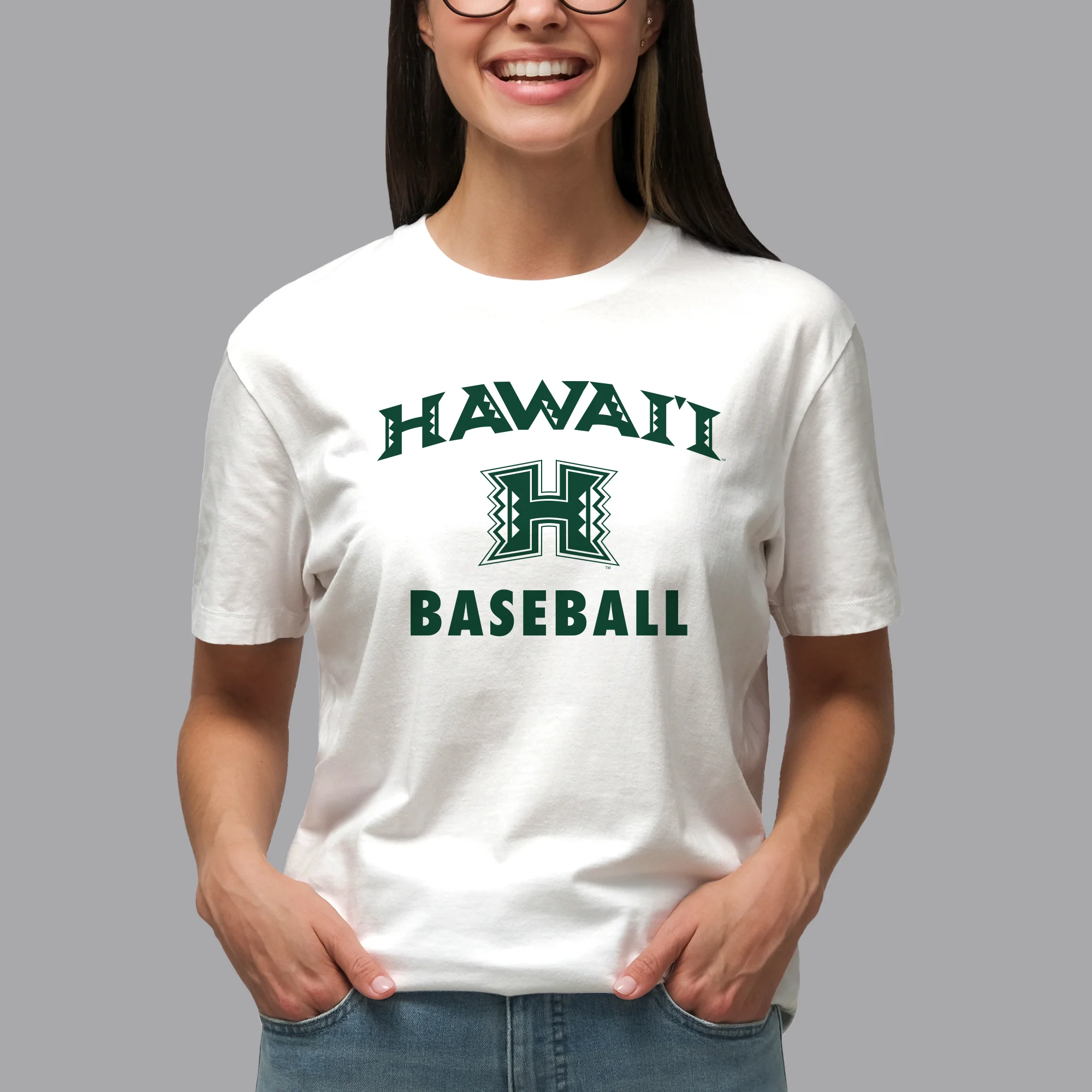 Hawaii Rainbow Warriors Arch Logo Baseball T Shirt - White - Image 4