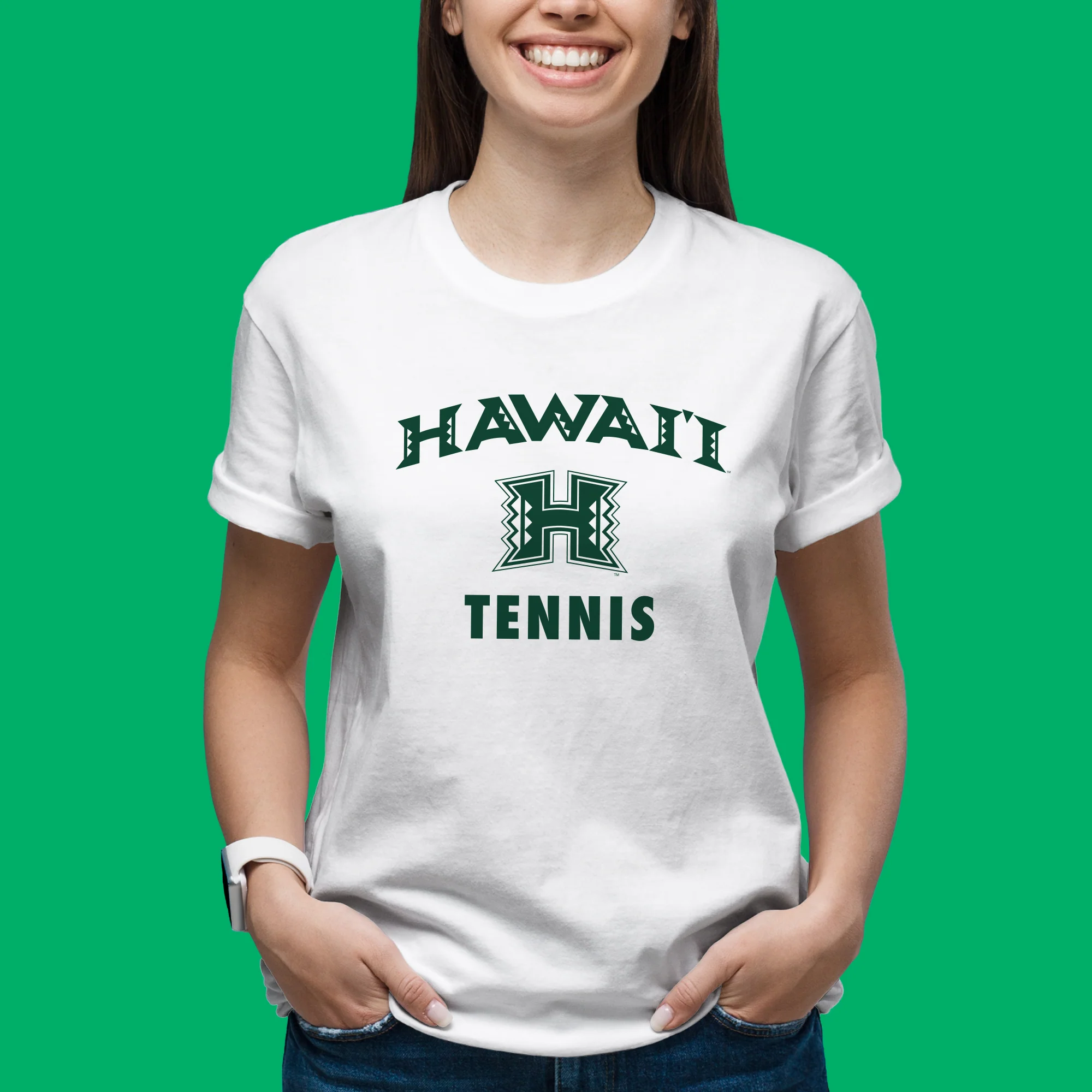 Hawaii Rainbow Warriors Arch Logo Tennis T Shirt - White - Image 4