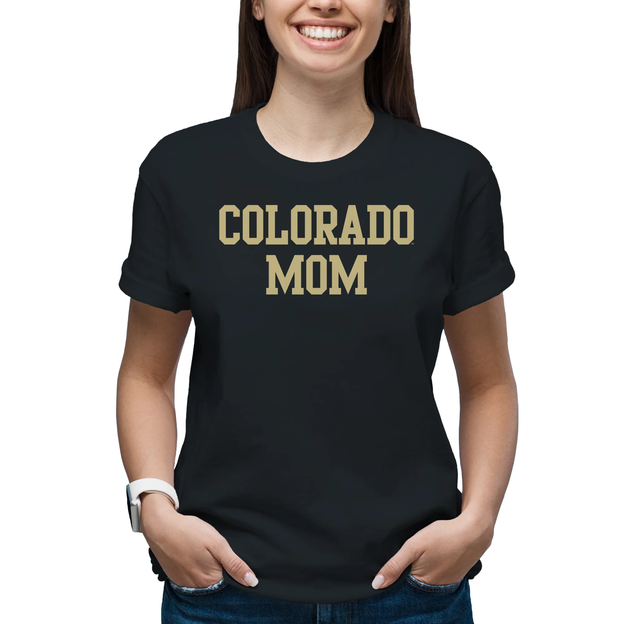 University of Colorado Buffaloes Basic Block Mom T Shirt - Black - Image 4