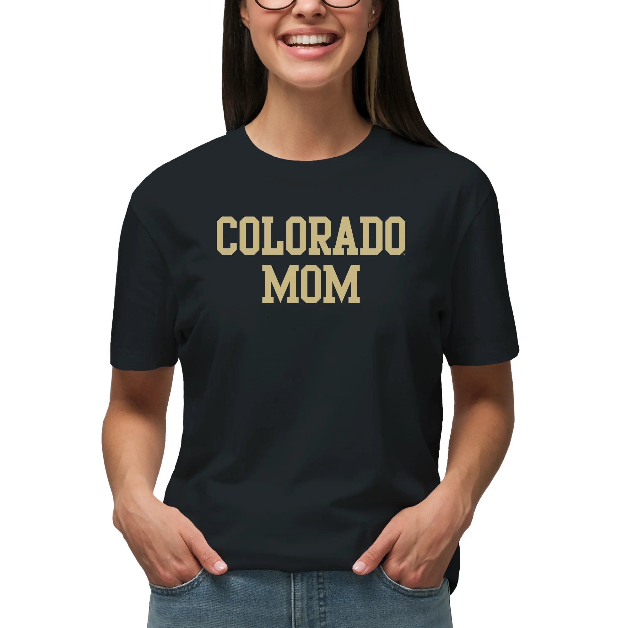 University of Colorado Buffaloes Basic Block Mom T Shirt - Black - Image 5