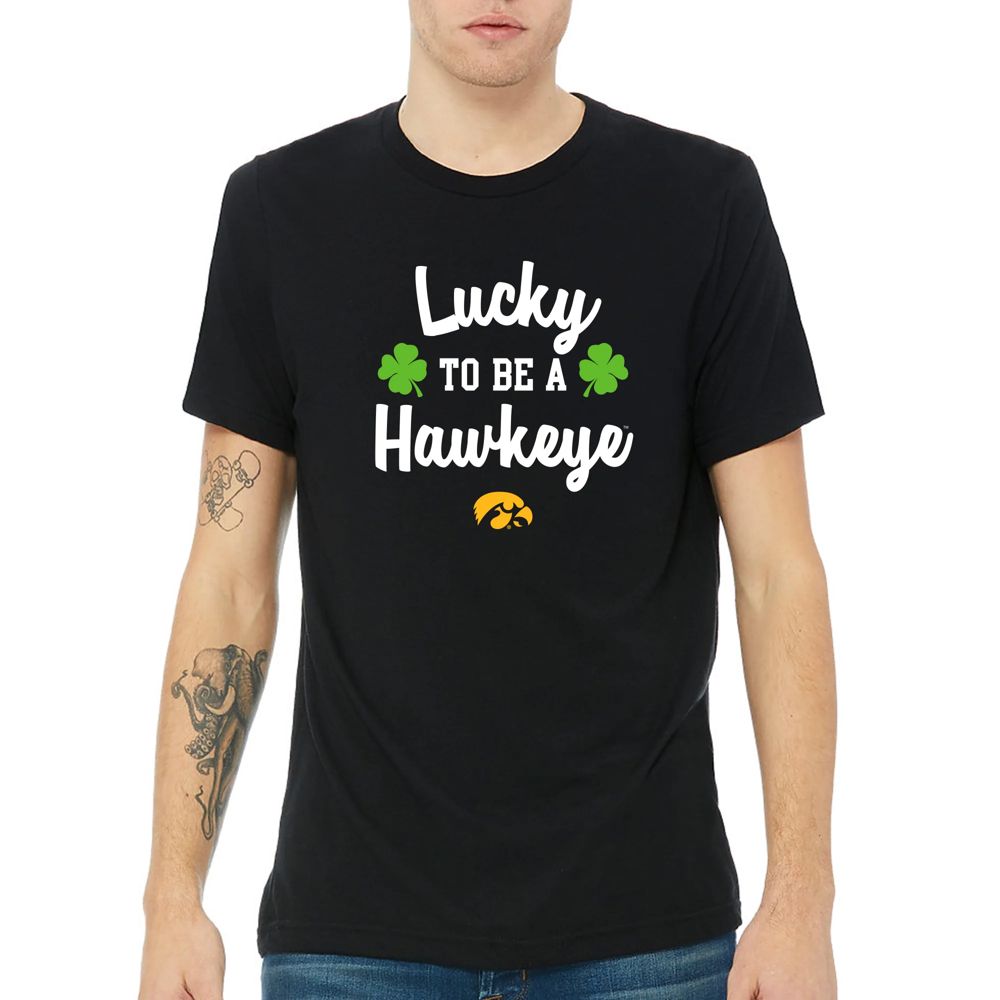 Iowa Hawkeyes Lucky to be a Hawkeye Triblend T Shirt - Solid Black - Image 3