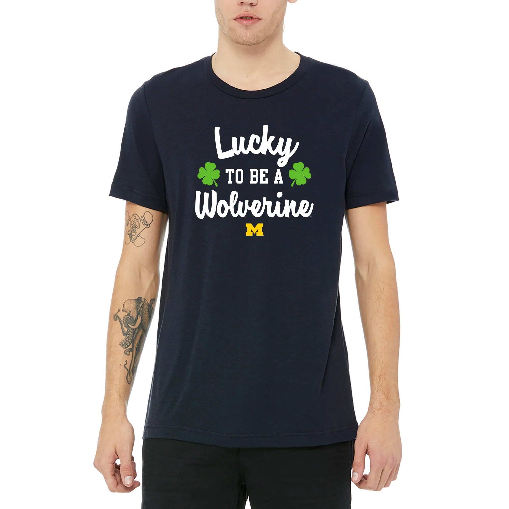 Michigan Wolverines Lucky to be a Wolverine Triblend T Shirt - Solid Navy - Image 3