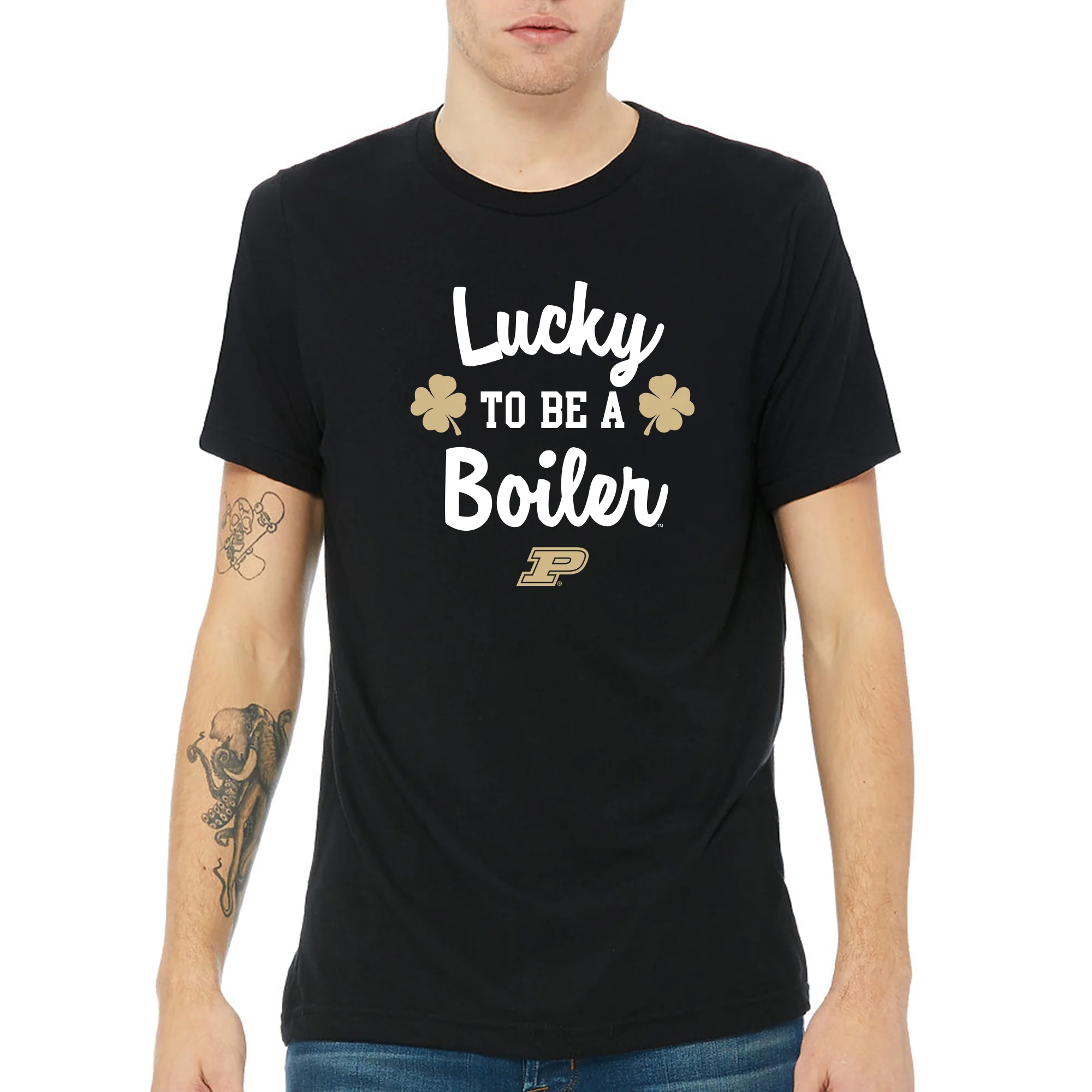 Purdue Boilermakers Lucky to be a Boiler Triblend T Shirt - Solid Black - Image 3