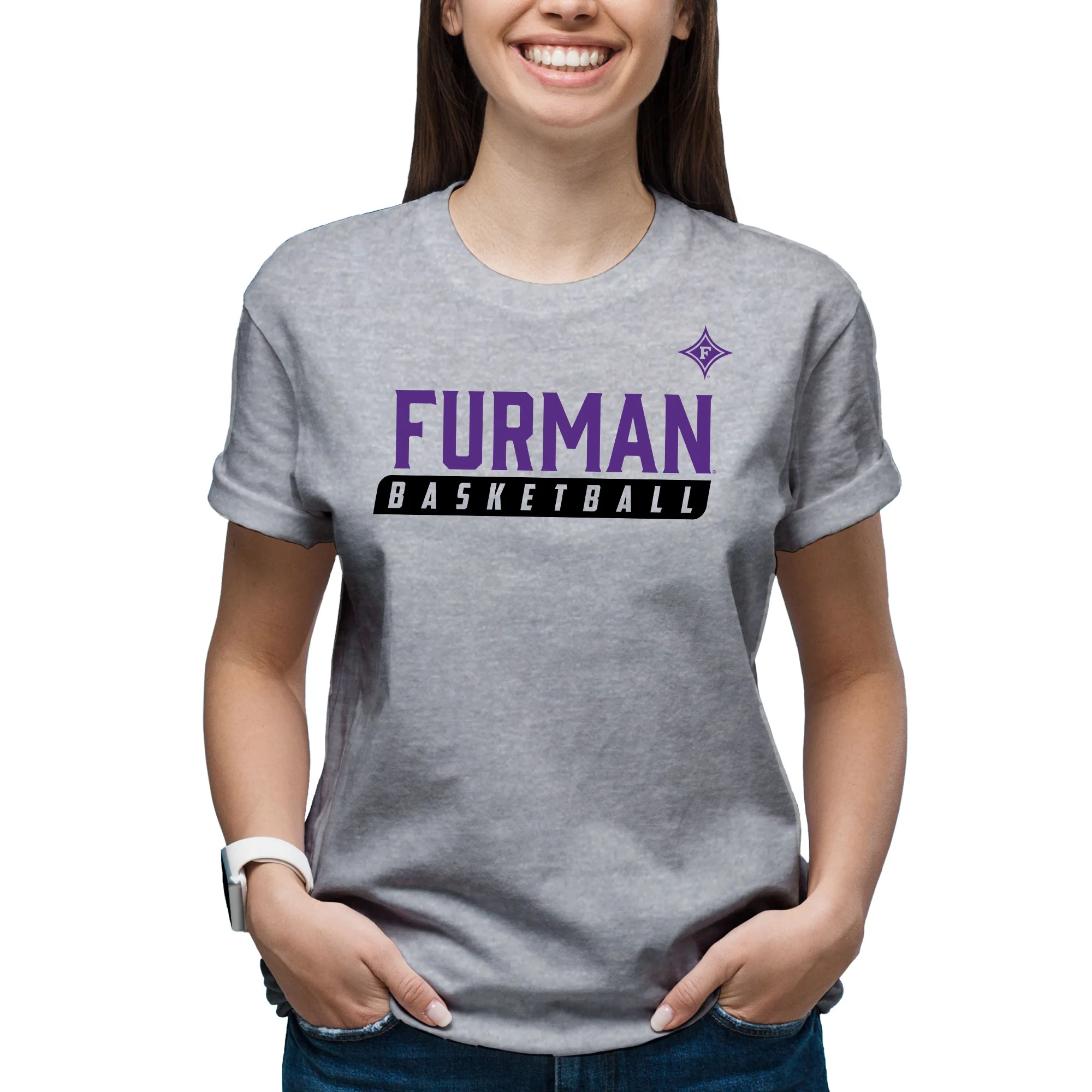 Furman University Paladins Basketball Slant T Shirt - Sport Grey - Image 5