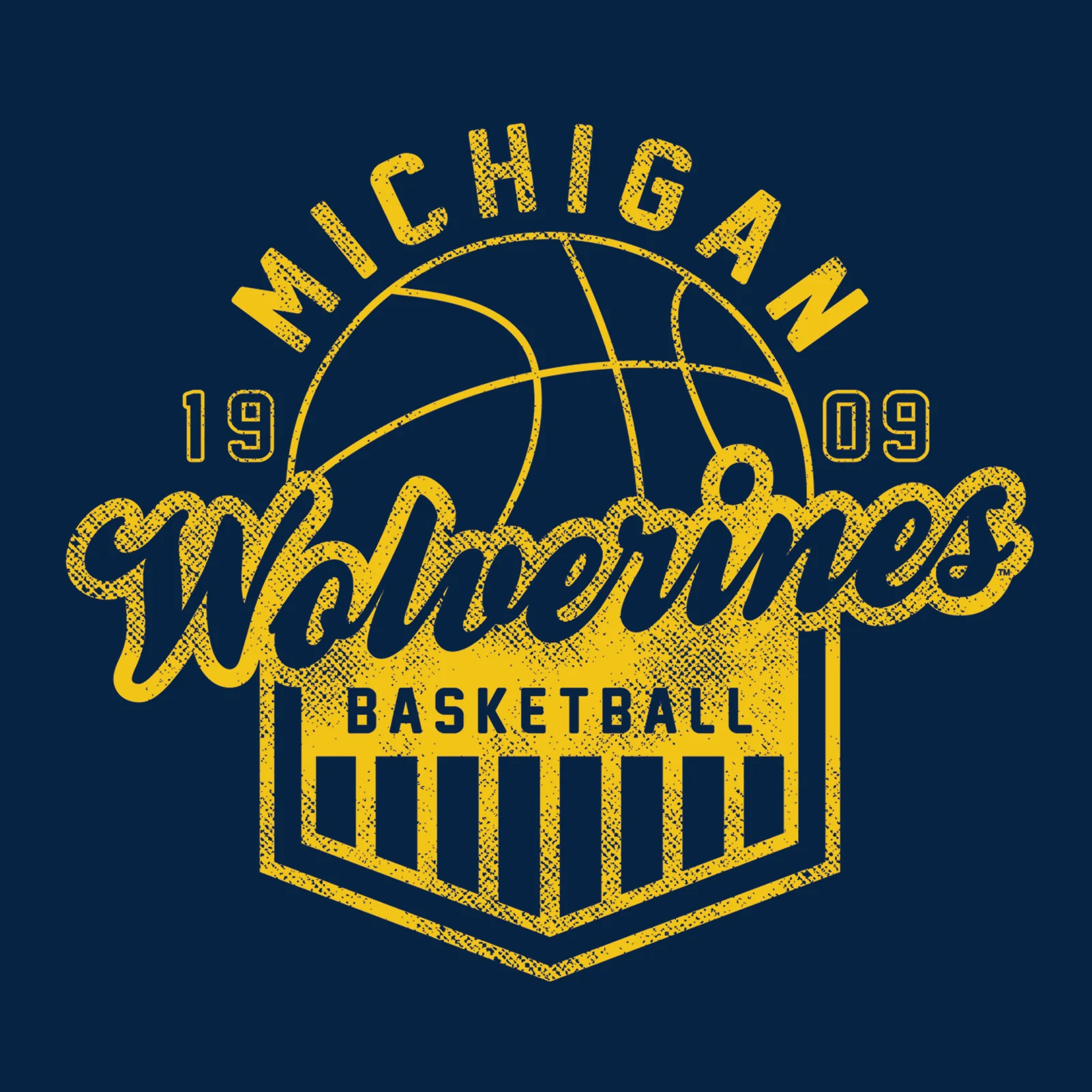 Basketball Shield University of Michigan Basic Cotton Short Sleeve T-Shirt - Navy - Image 2