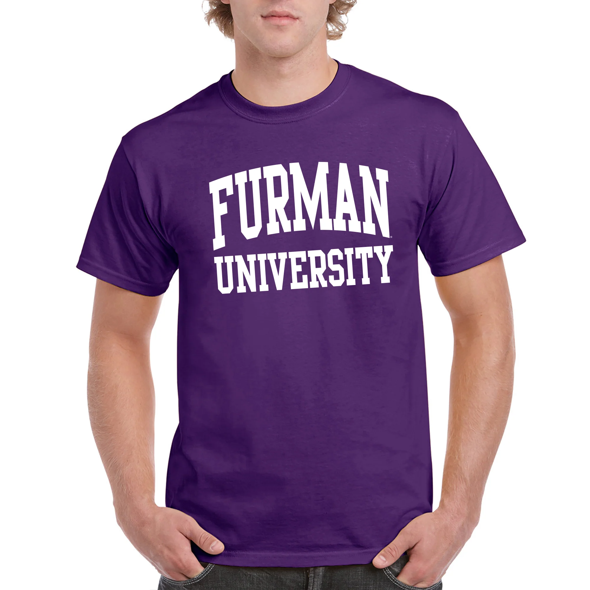 Furman University Paladins Front Back Print T Shirt - Purple - Image 3