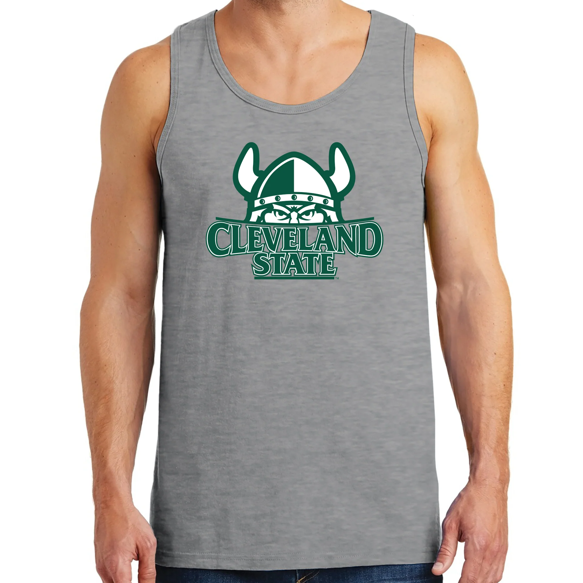 Cleveland State Vikings Primary Logo Tank Top - Sport Grey - Image 3