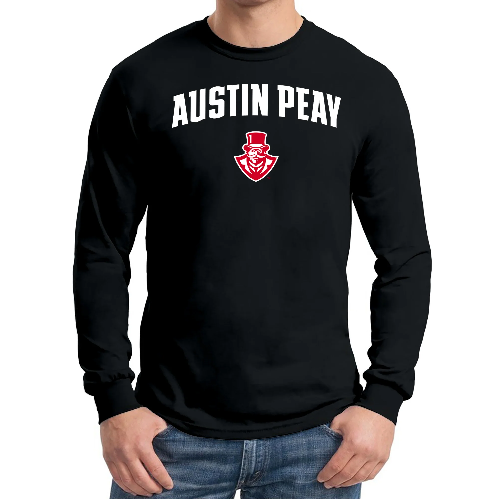 Austin Peay State University Governors Arch Logo Cotton Long Sleeve T-Shirt - Black - Image 3