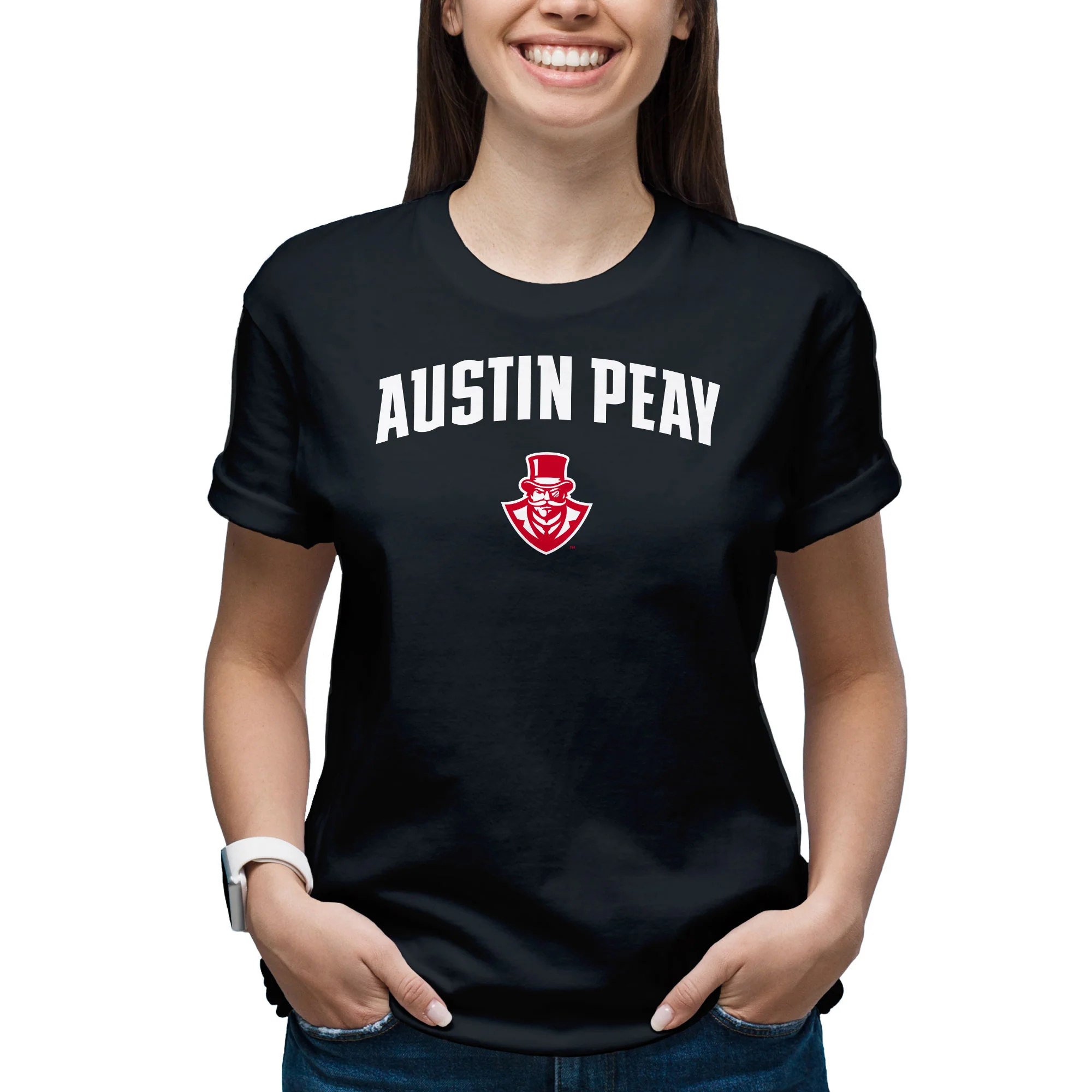 Austin Peay State University Governors Arch Logo Cotton T-Shirt - Black - Image 4