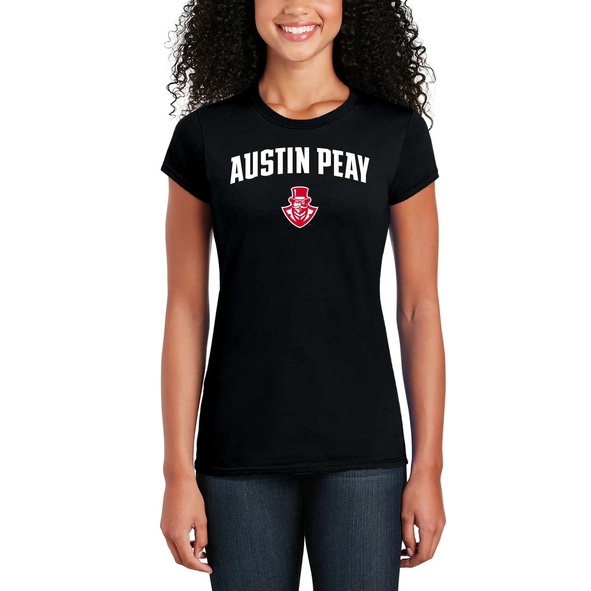 Austin Peay State University Governors Arch Logo Cotton Women's T-Shirt - Black - Image 3