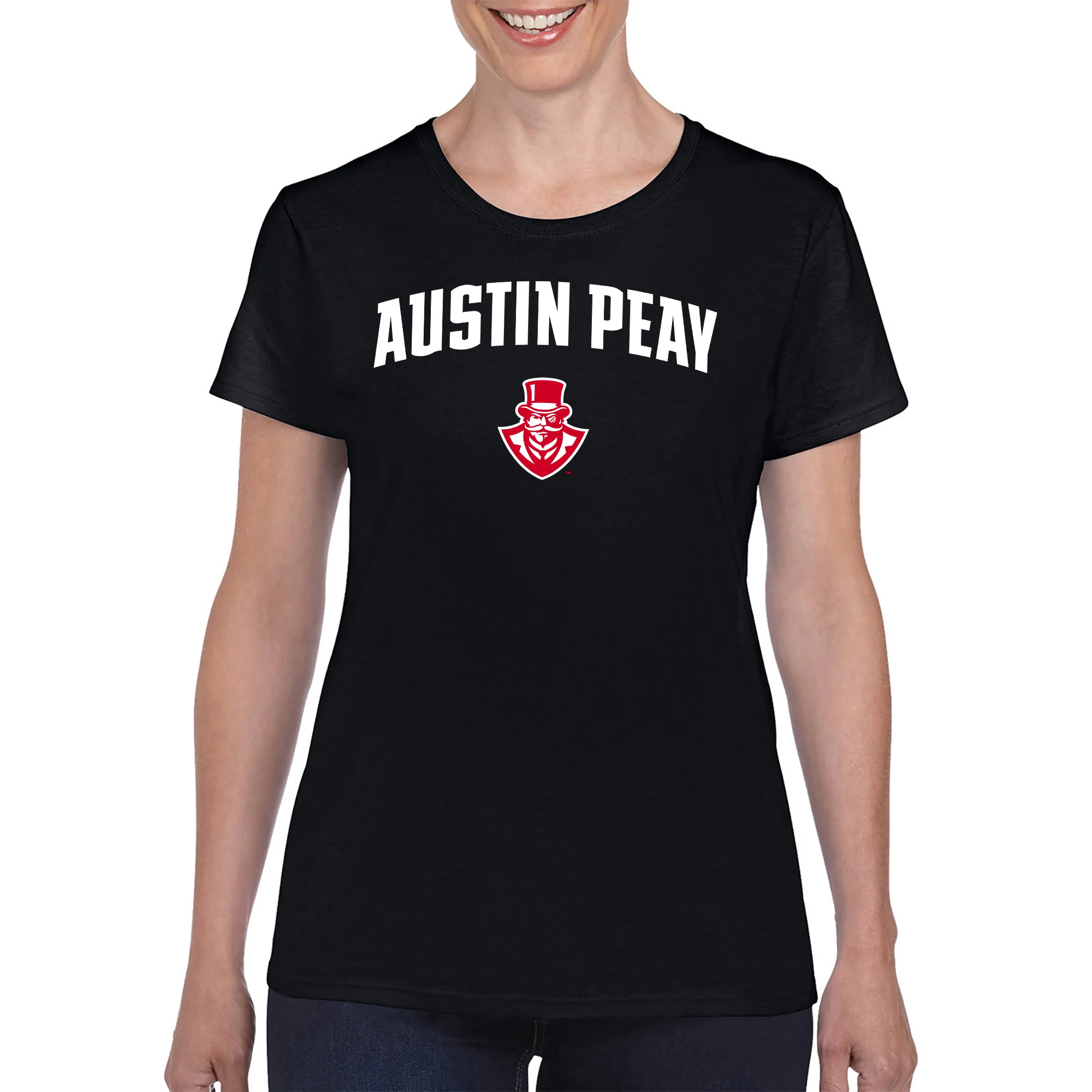 Austin Peay State University Governors Arch Logo Cotton Women's T-Shirt - Black - Image 4