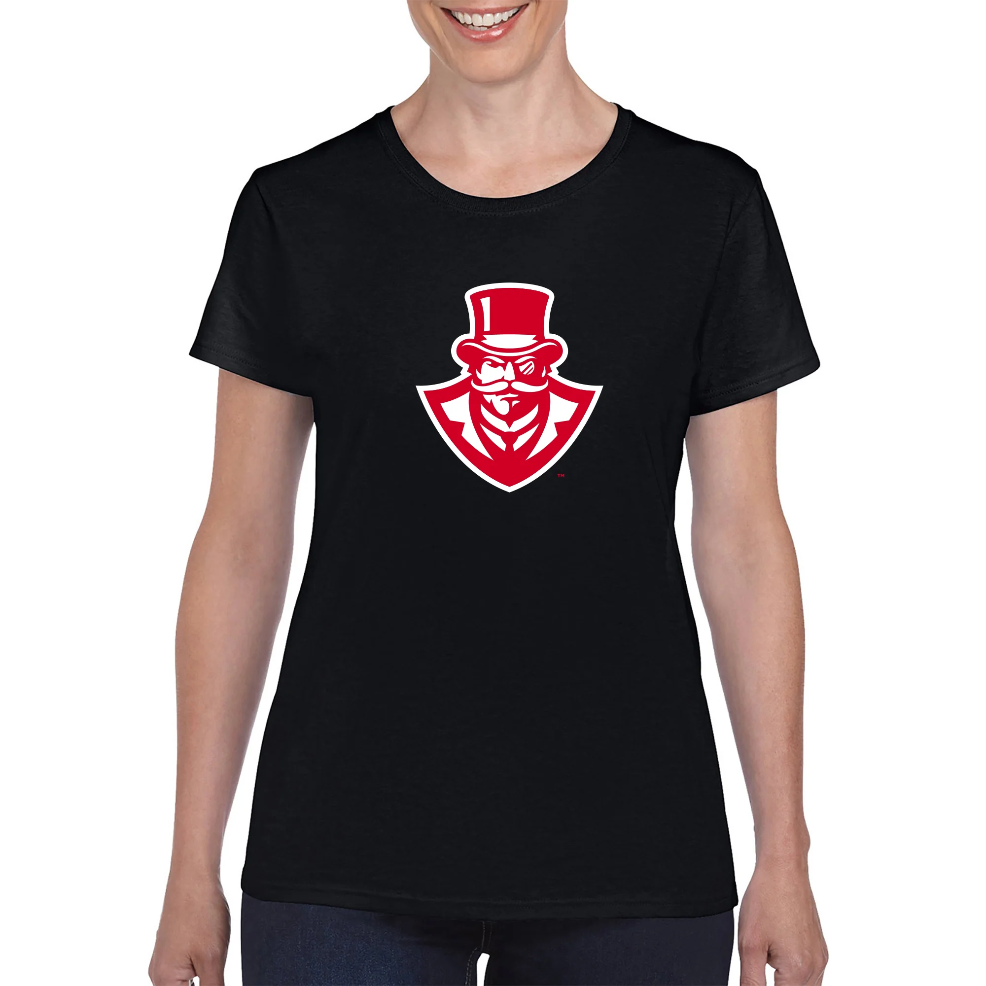 Austin Peay State University Governors Primary Logo Cotton Women's T-Shirt - Black - Image 3